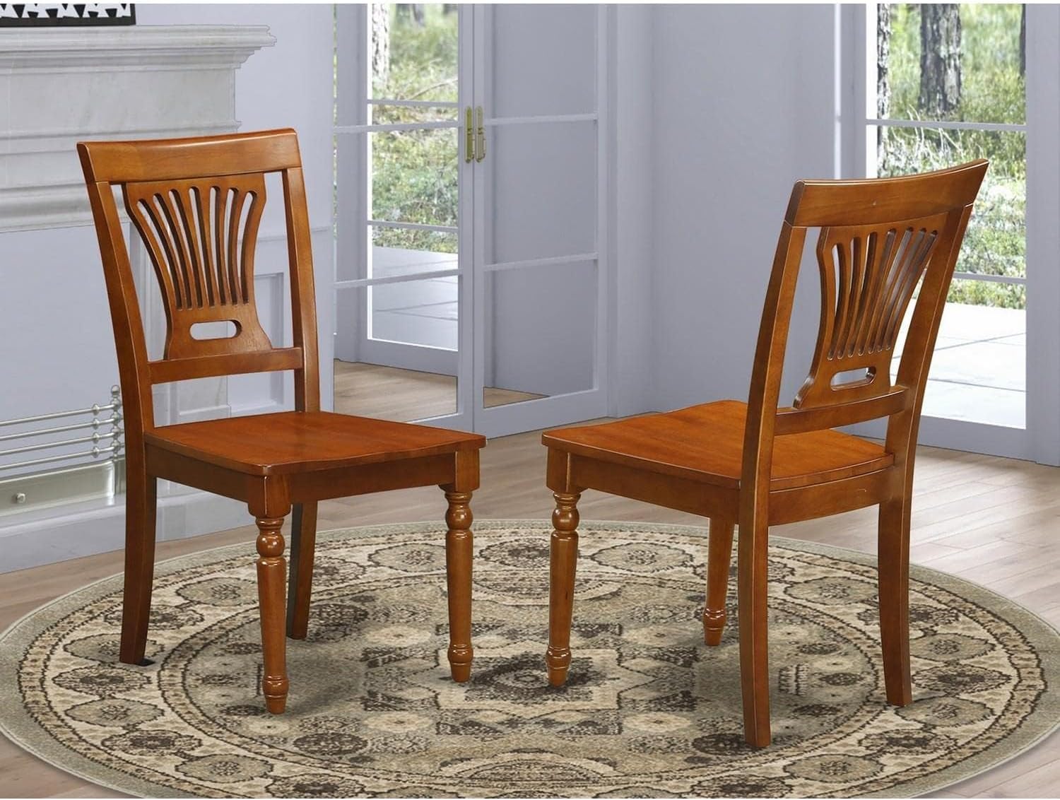 East West Furniture PVC-WHI-W Plainville Dining Chairs - Stylish Back Wood Seat Kitchen Chairs, Set of 2, Buttermilk & Cherry
