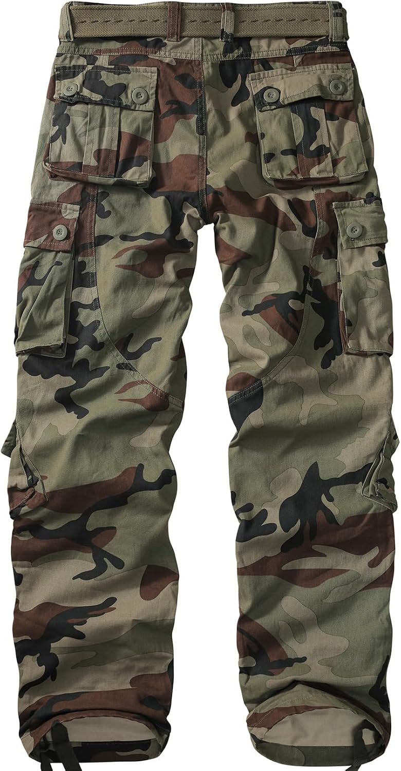 Mens Cargo Pants Camo Work Tactical Rip Stop BDU Casual Army Military Pants | 100% Cotton,Wear Resistant,Breathable,Sweat-absorbent,Men's Wild Cargo Pants with 8 Pockets,Relaxed Loose Fit Hiking Pants