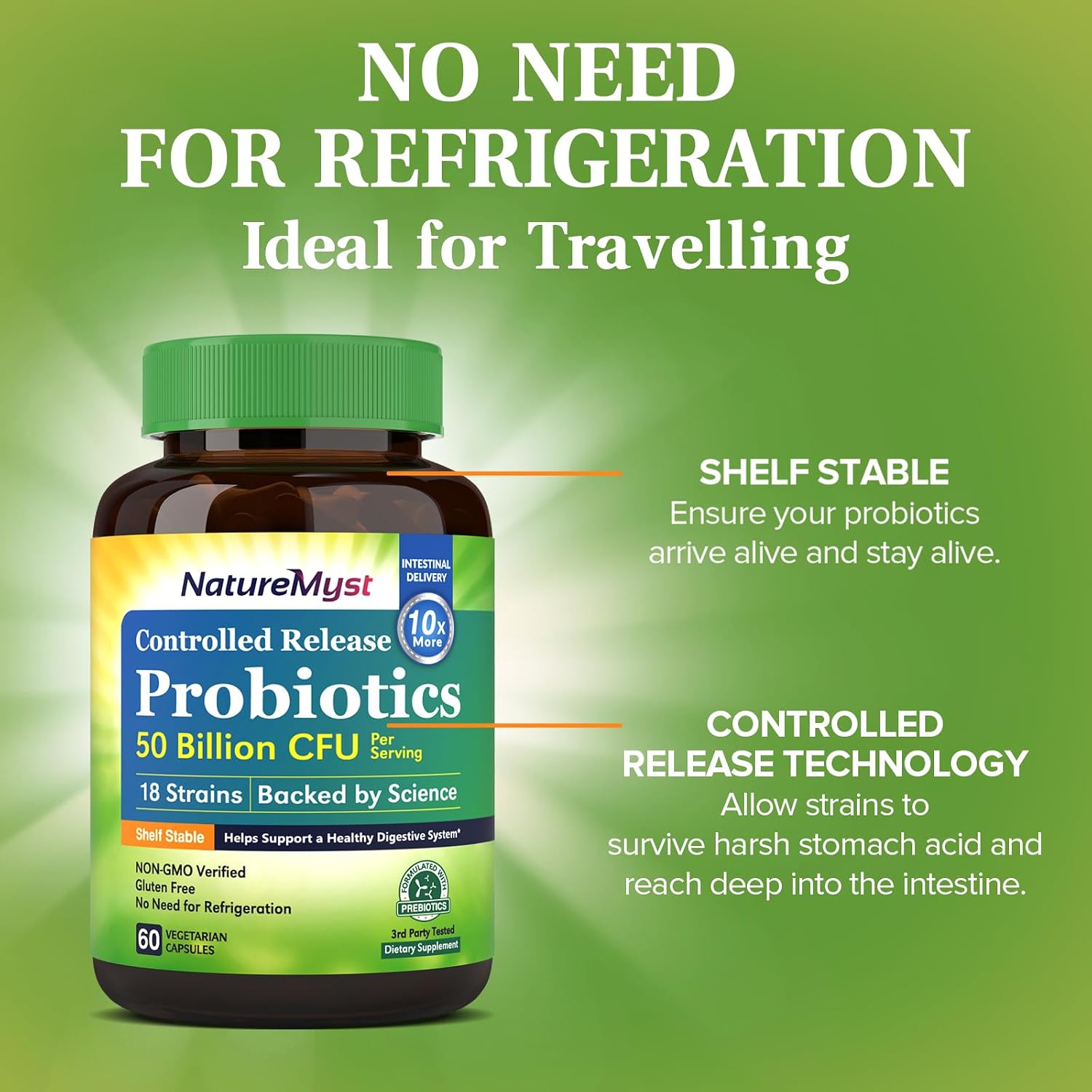 Probiotics 50 Billion per Serving, 18 Probiotic Strains, 60 Veggie Capsules - Non-GMO, Gluten Free