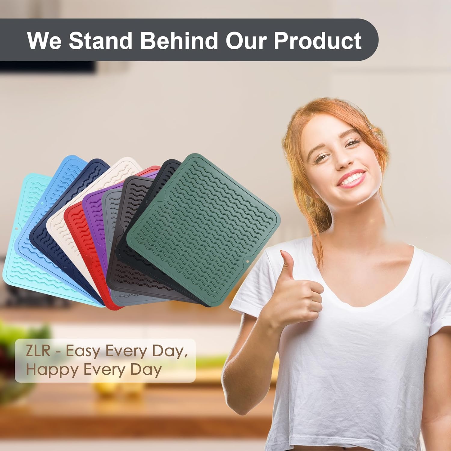 ZLR Silicone Dish Drying Mat for Kitchen Counter, Eco-Friendly Fast Dry Dish Mat, Easy Clean Multi Usage Drying Matt, Heat Resistant Trivet