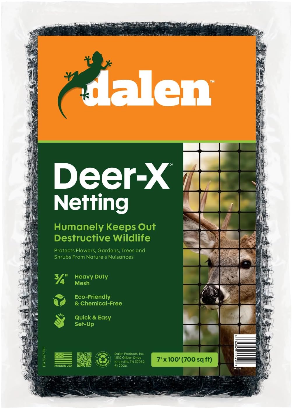 Dalen Deer-X Protective Netting for Gardens & Landscapes - 7 ft x 100 ft | Black Garden Netting, 3/4-inch Mesh - Helps Deter Deer from Vegetables