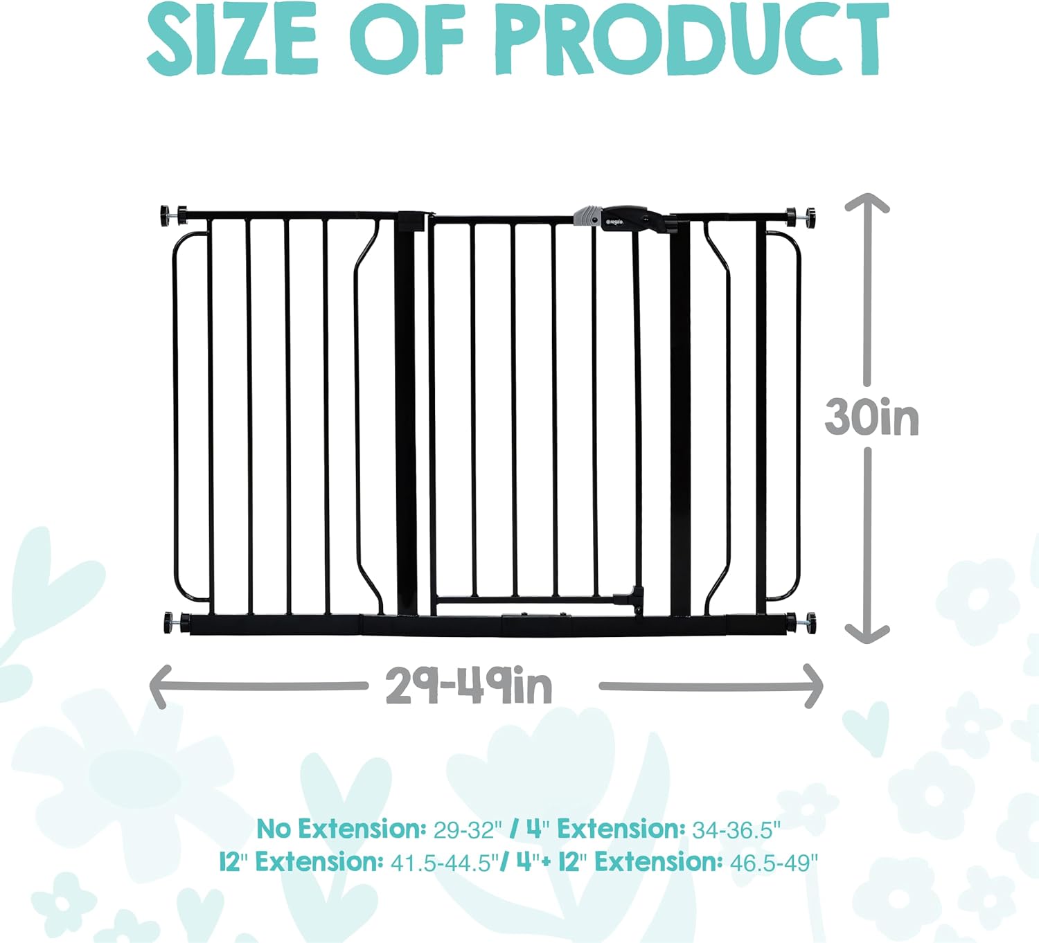 Regalo Safety 29"-49" Extra Wide Baby Gate, Bottom of Stairs & Doorways | Pressure Mounted with Door, For Babies, Toddlers & Pets, White, Tested & Trusted for 30 Years