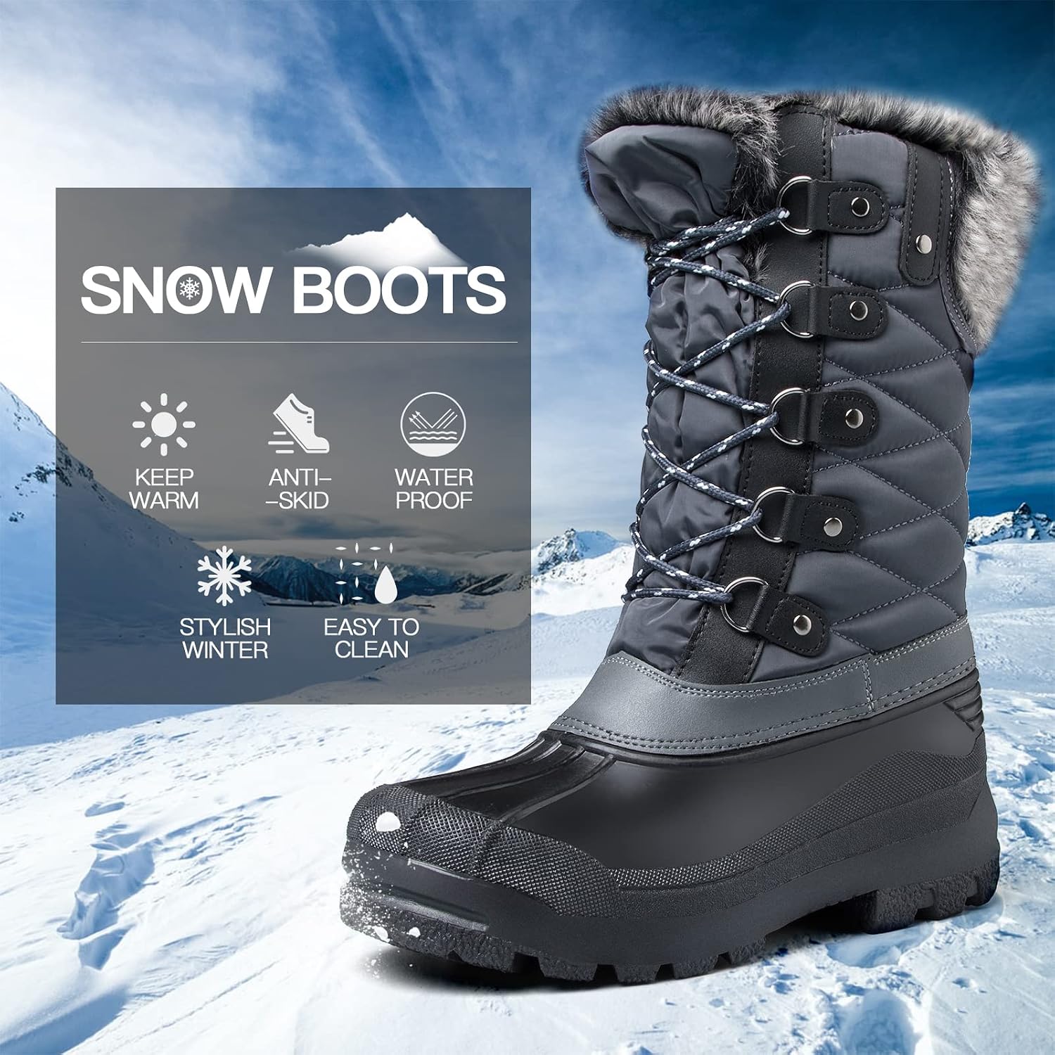 mysoft Women's Snow Boots Waterproof Mid-Calf Winter Boots