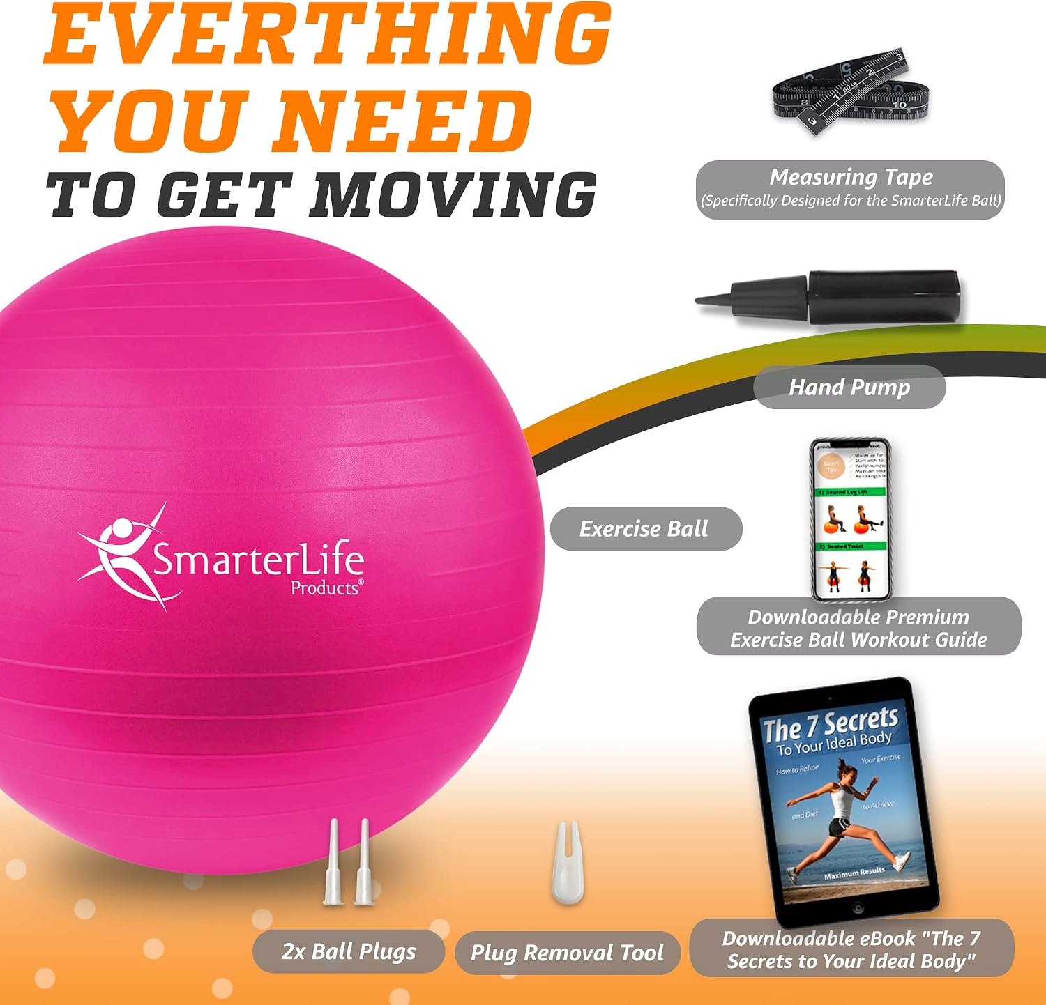 SmarterLife Exercise Ball, Yoga Ball for Gym, Balance, Stability, Pregnancy