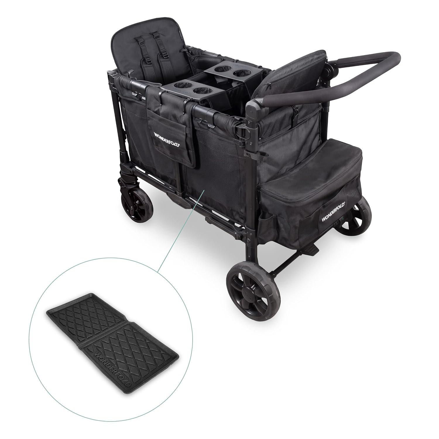 WonderFold W2 Stroller Wagon, Steel Frame, 2 Seater, Black