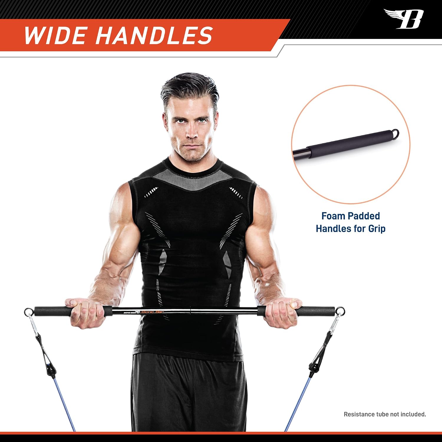 36 Inches Light Weight Resistance Training Straight Bar – Fits All Resistance Bands/Accessories with Carabiners BBEB-020