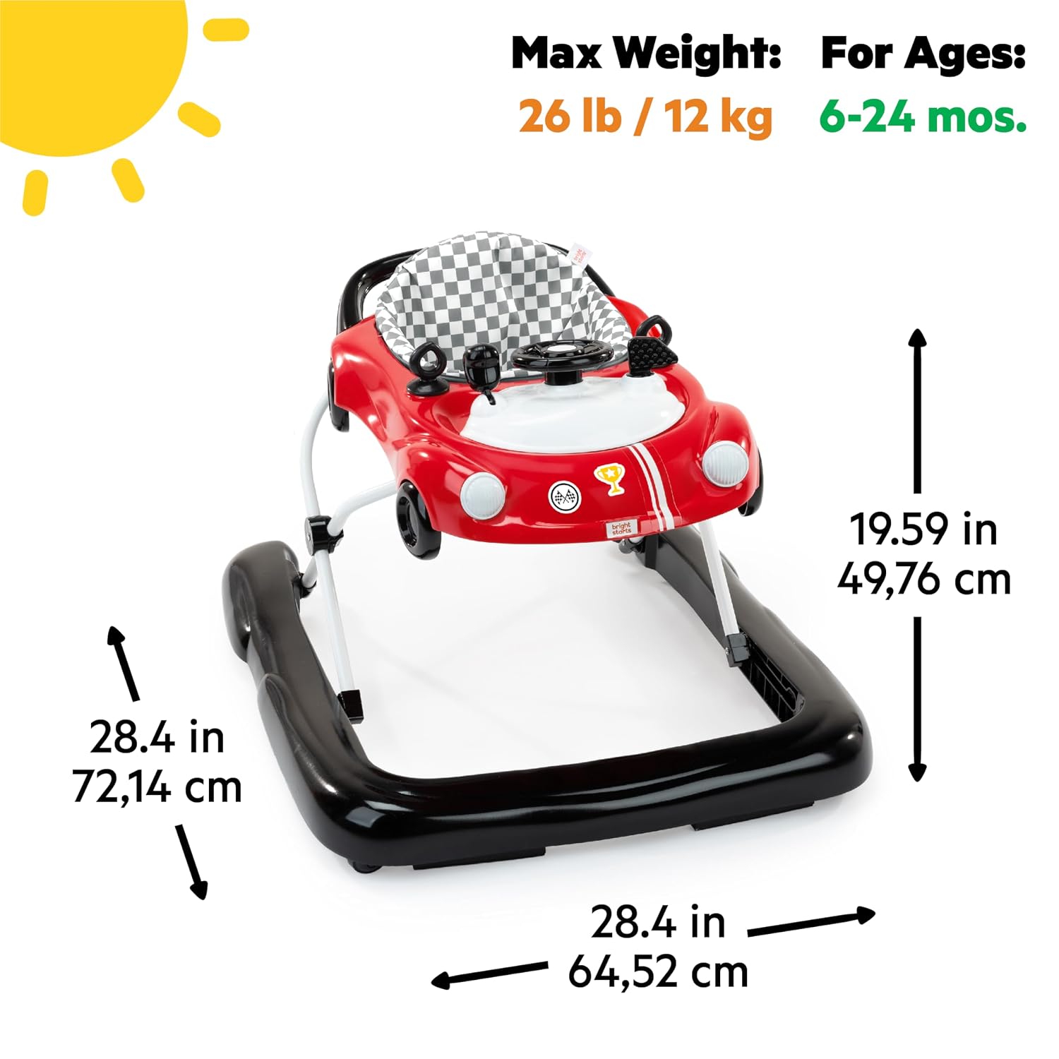 Bright Starts JuneBerry Walk-A-Bout Baby Walker and Entertainer, with Easy Fold Frame for Storage, Ages 6 Months +