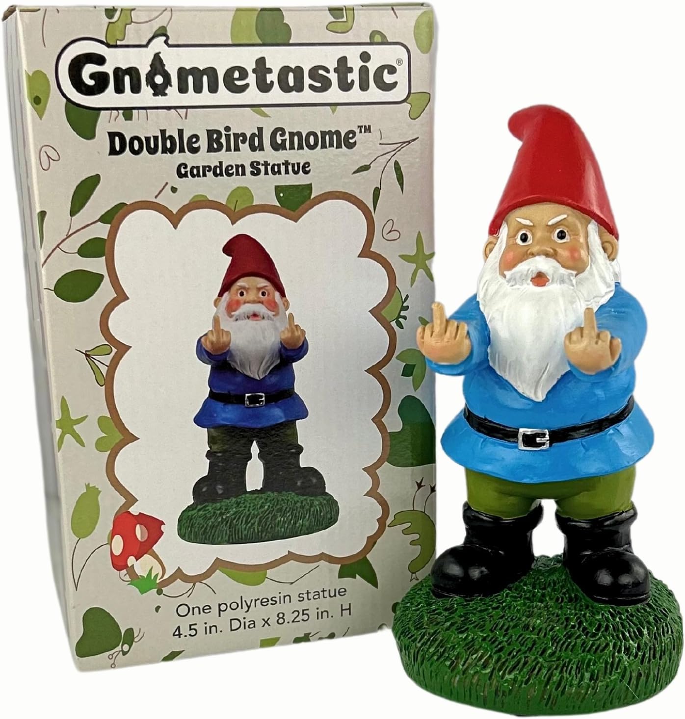 Gnometastic Middle Finger Gnome Statue 8.5in, The Original Double Bird Funny Garden Gnomes Statues Outdoor Decorations for Yard