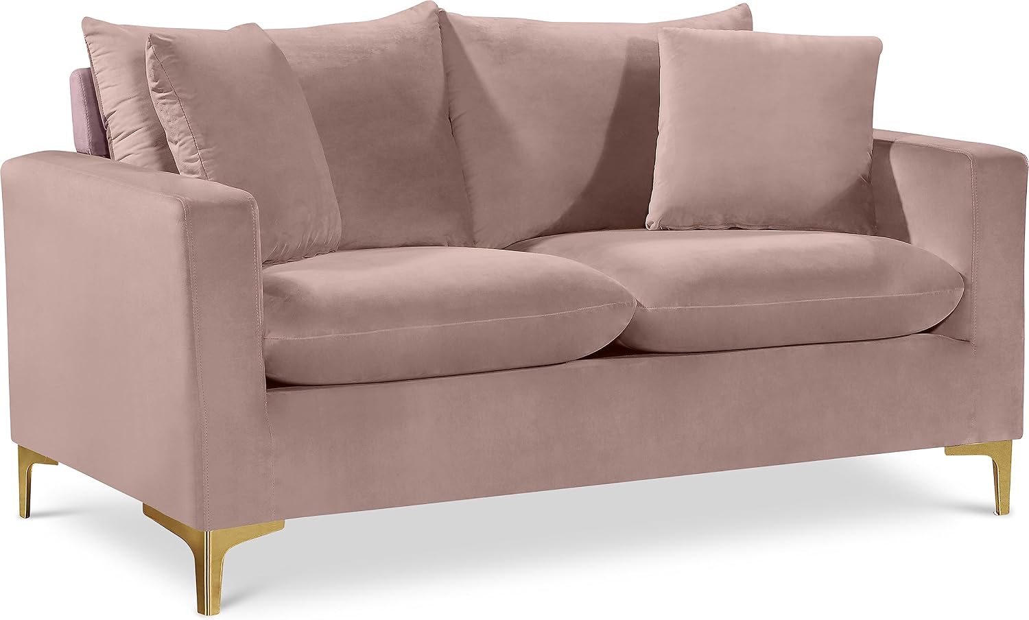 Meridian Furniture Naomi Collection Modern | Contemporary Grey Velvet Upholstered Loveseat with Stainless Steel Base in a Rich Gold or Chrome Finish, 633Grey-L