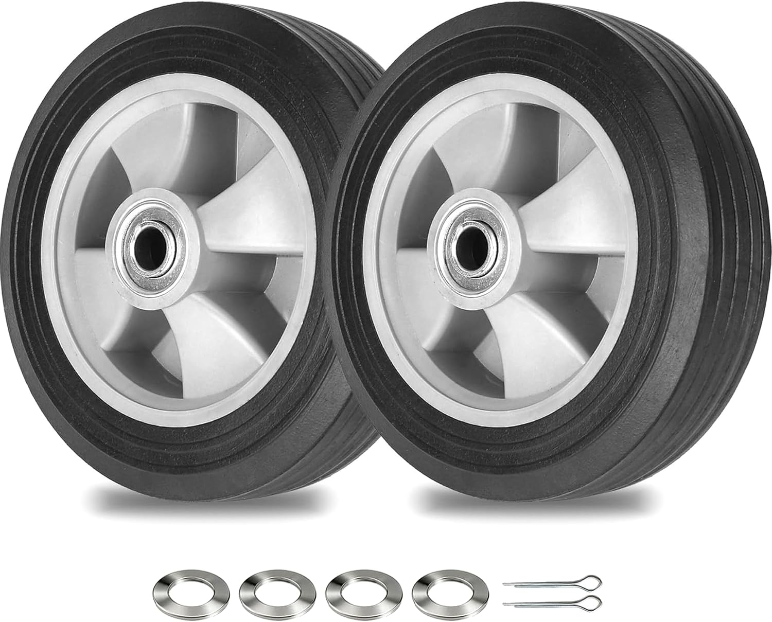 AR-PRO 2-Pack 8" x 2" Solid Run-Flat Replacement Tire with 5/8" Axle & 2" Offset Hub for Hand Trucks Wheelbarrows Dollies Trolleys – Heavy-Duty
