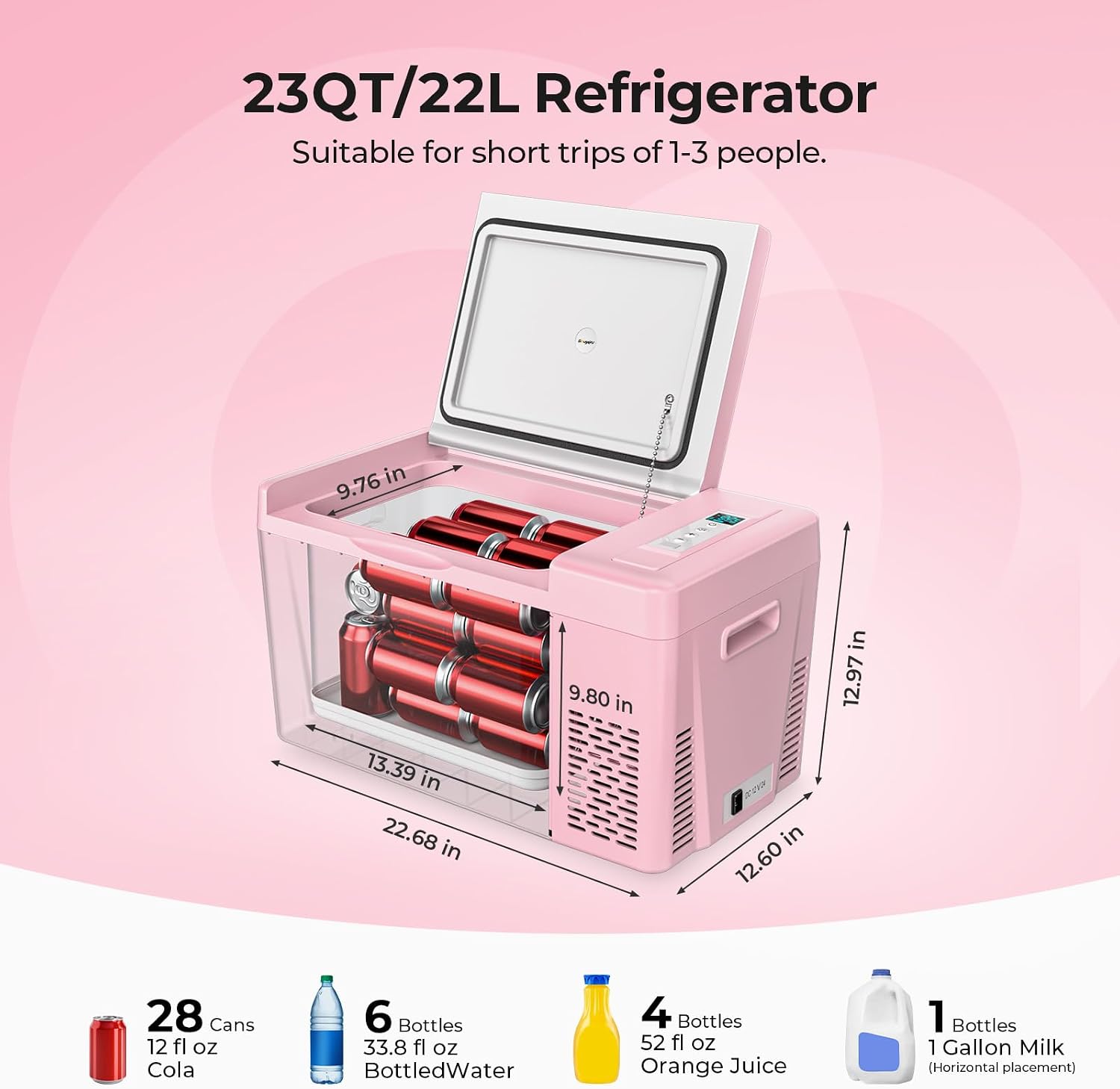 BougeRV 12v refrigerator 23 Quart, -8℉~50℉ Portable Freezer for Car, Grey