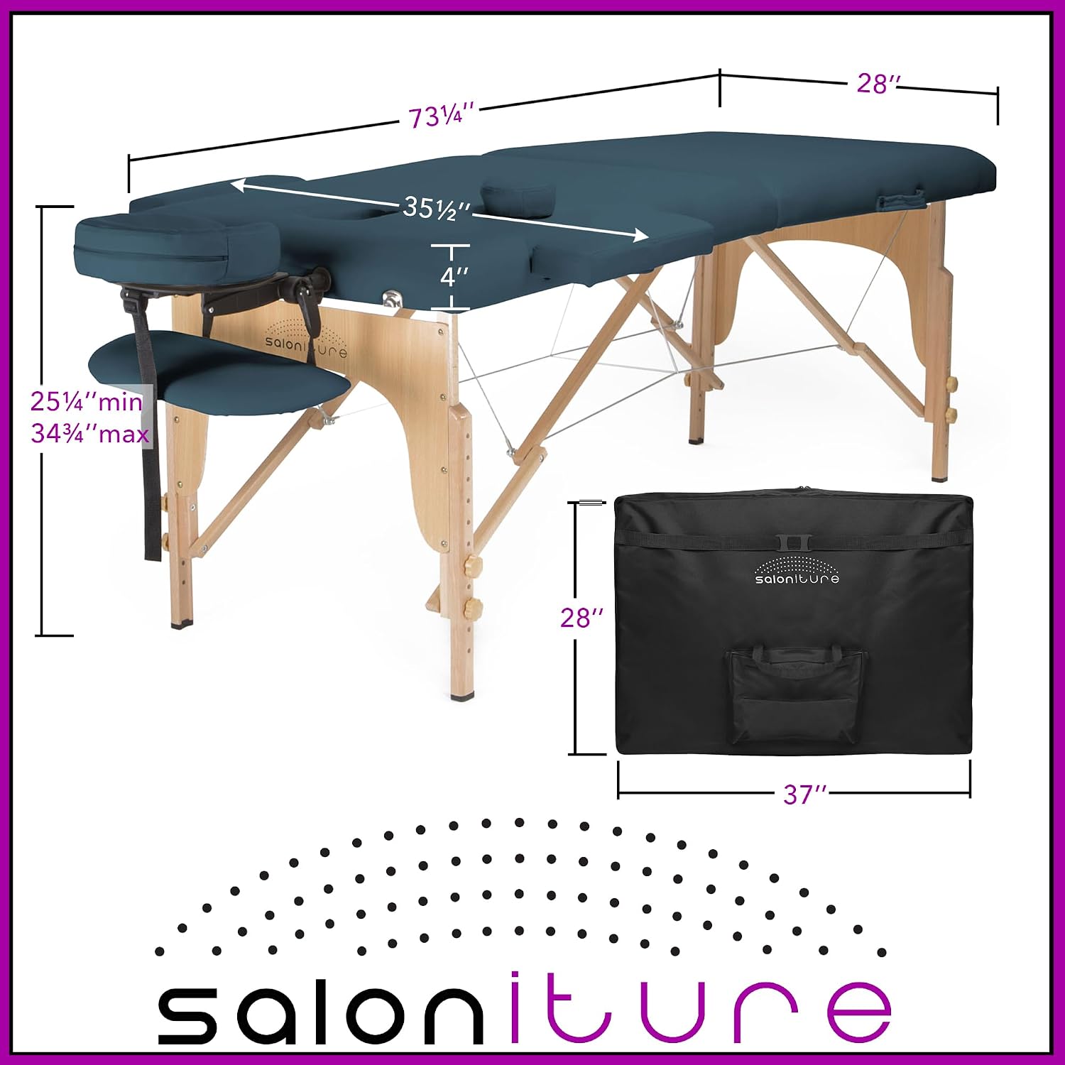 Saloniture Professional Portable Folding Massage Table with Carrying Case - Black