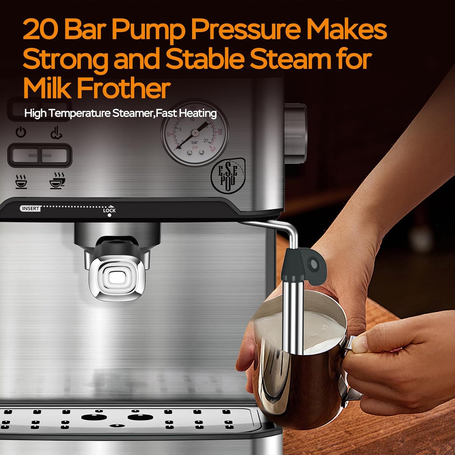 Plum chef Espresso Machine 20 Bar, Household Coffee Maker with Milk Frother Steam Wand, Pressure Gauge, 54oz Large Water Tank, Low Noise Fast Brew for Cappuccino Latte Macchiato Home Office