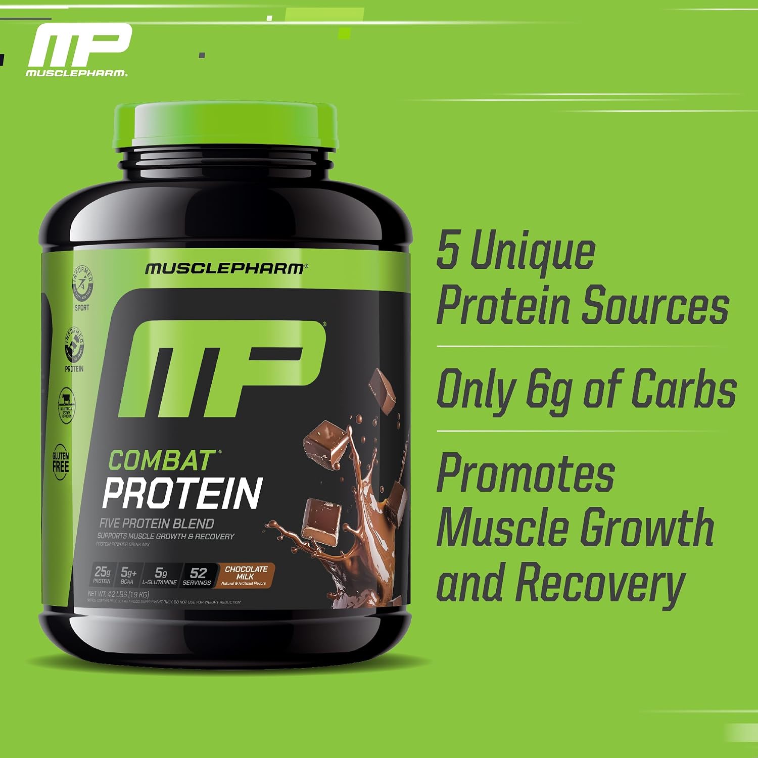 MusclePharm Combat Protein Powder Chocolate Milk - 4.2 lb - 52 Servings | Multi-Source Protein Blend, Chocolate Protein Shake, Lean Muscle Support