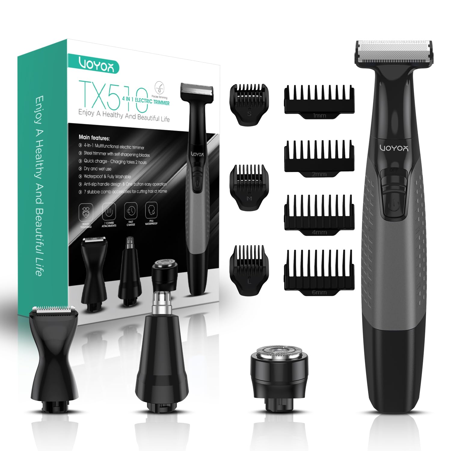 VOYOR Beard Trimmer for Men, Electric Razor for Face, Body & Nose, Wet/Dry