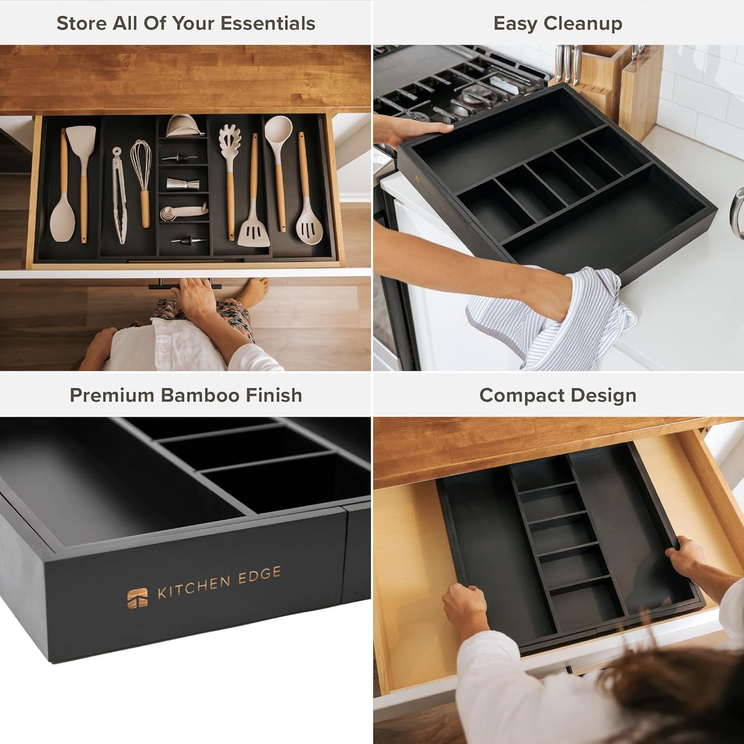 Utensil & Junk Drawer Organizer, 16-28 in, Bamboo | Food-safe contract grade, 100% sustainable wood, non-slip, adjustable