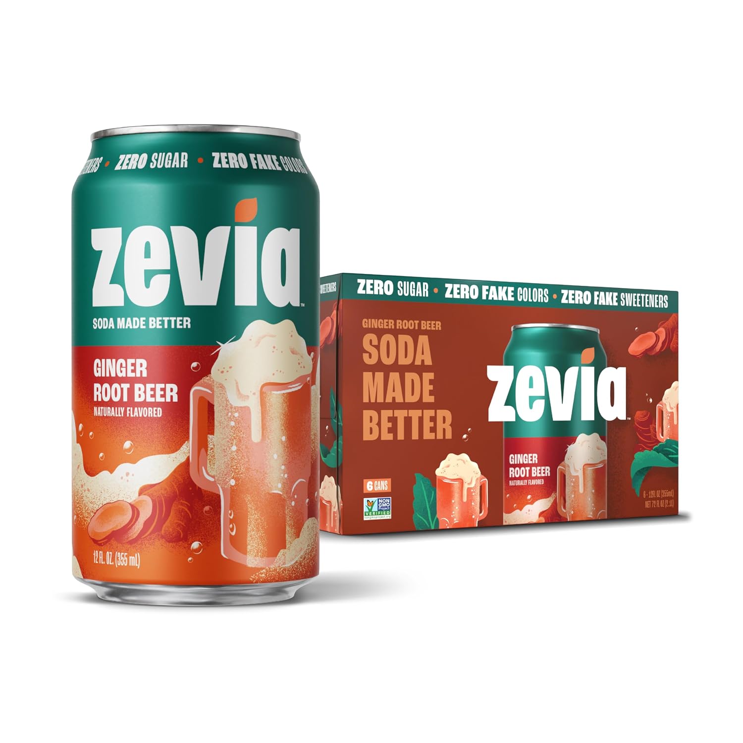 Zevia Zero Calorie Soda, Orange, 12 Ounce Cans (Pack of 6)
