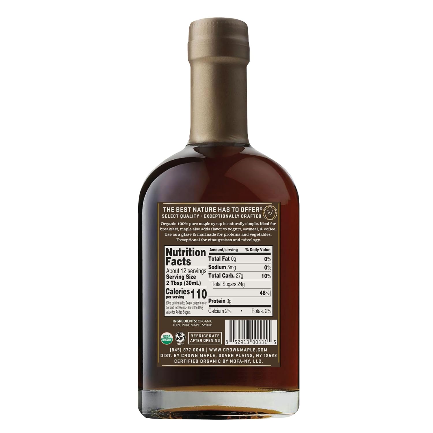 Crown Maple Organic 100% Pure Amber Color Rich Taste Maple Syrup, Flavor Marinades, Cocktails, Pancakes, Squash & Bacon, 12.7 Fl Oz