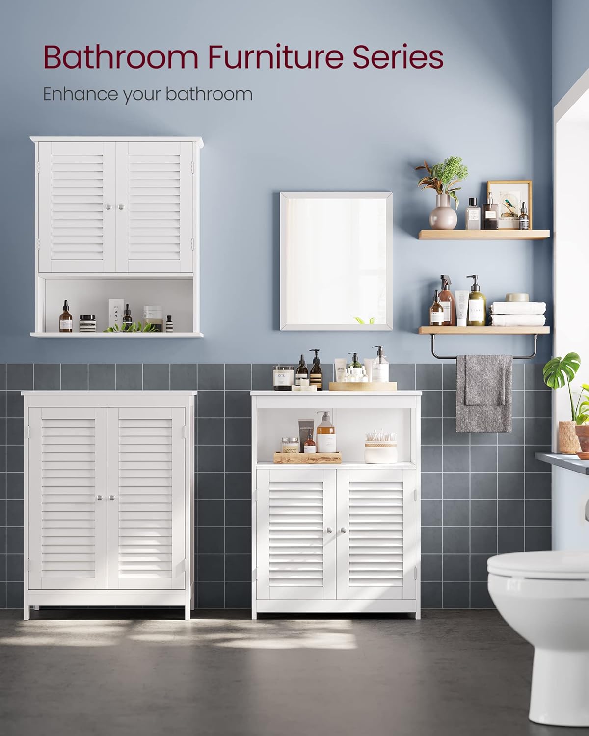 VASAGLE Bathroom Storage Cabinet, with 2 Doors, 31.5" H, Cloud White