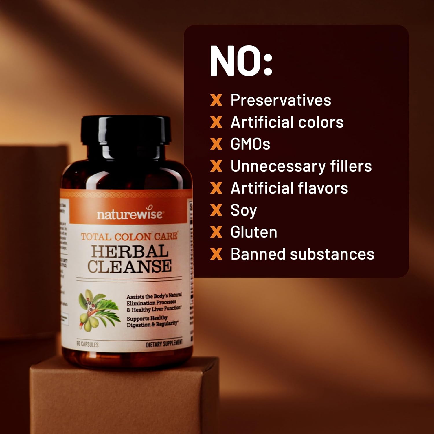 Naturewise Total Colon Care Herbal Cleanse - With Prebiotics, Botanicals, & Antioxidants - for Regular Bowel Movement, Digestion, Gut Health - Vegan