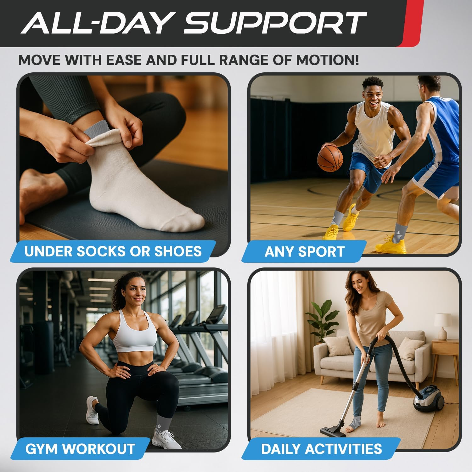 Sleeve Stars Ankle Brace for Women & Men, Ankle Wrap for Sprain, Compression Sleeve for Plantar Fasciitis Relief, Easy Customizable Support: w/ Removable Strap (Single/M:10"-12"/Black)