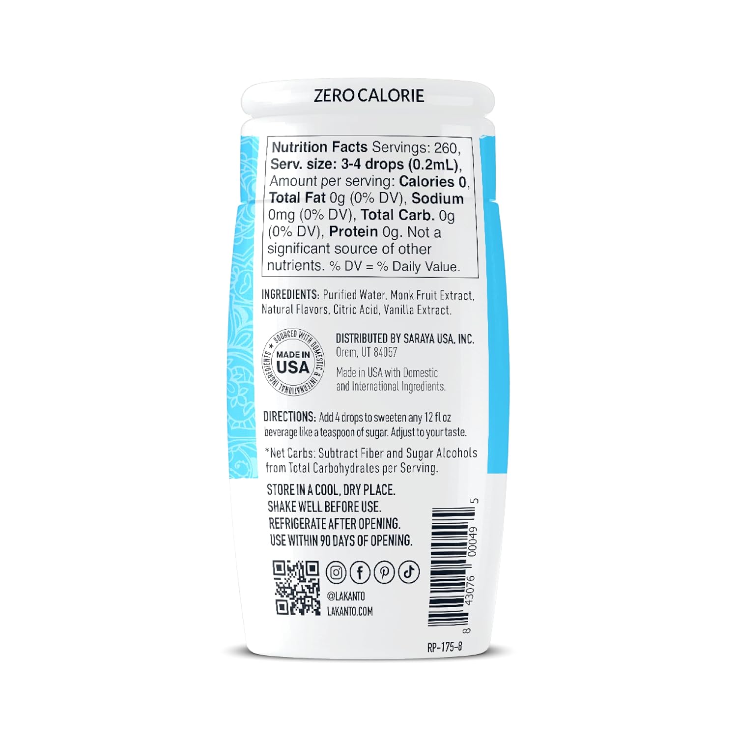 Lakanto Liquid Monk Fruit Extract Drops, Original, 1.76 Fl Oz | Erythritol Free Sugar Substitute Sweetener, For Coffee, Tea, Smoothies, Oatmeal, Yogurt, Cocktails, Zero Sugar, Vegan, Keto