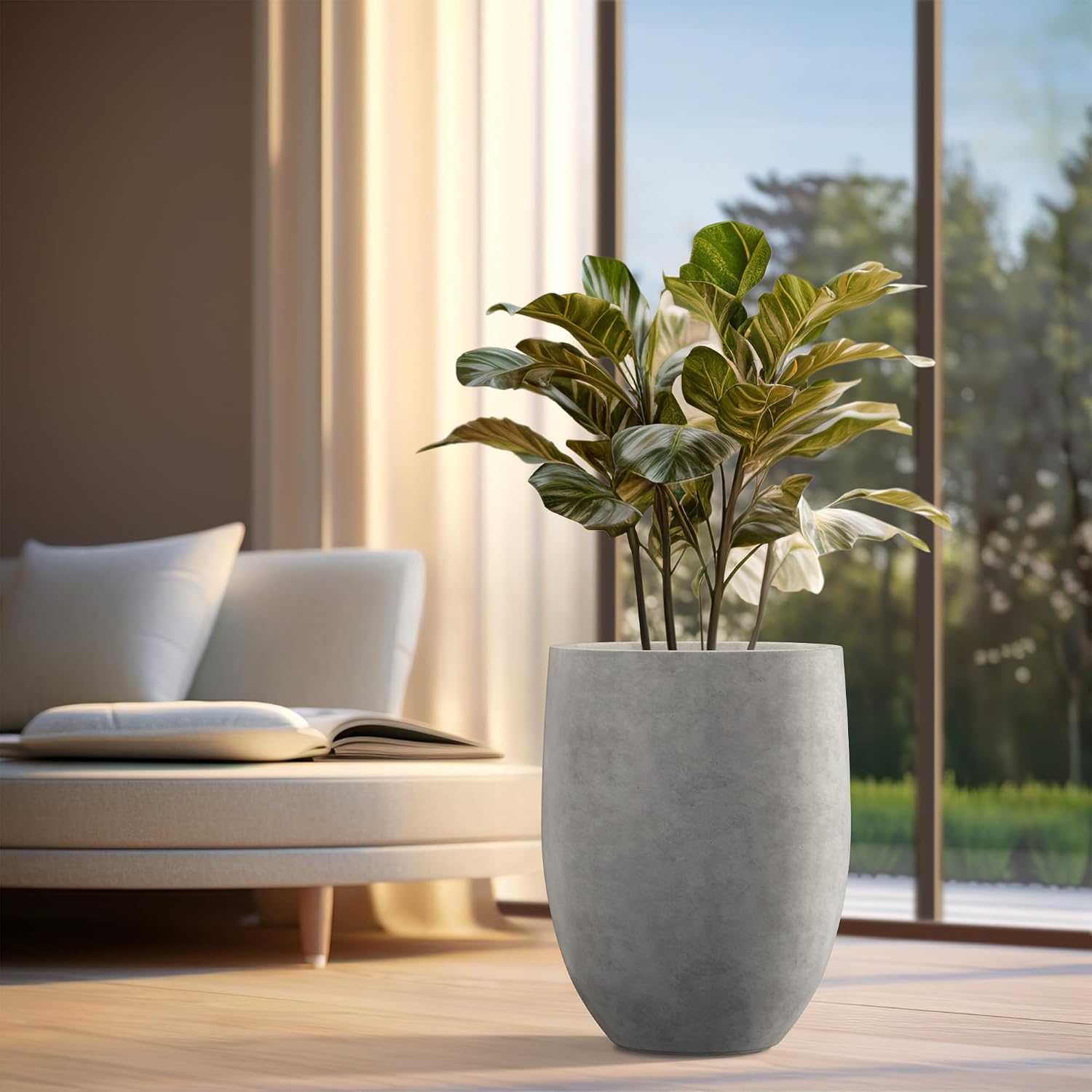 Kante Tall Concrete Planter 21.7" Modern White Floor Pot for Indoor Outdoor