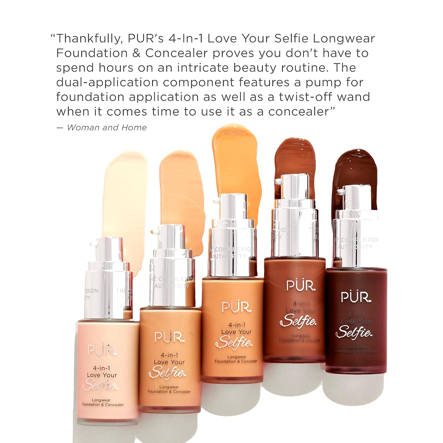 PÜR MINERALS 4-in-1 Love Your Selfie Foundation & Concealer - Longwear Medium-to-Full Coverage Liquid Makeup Foundation with Hydrating Blend for Refined-Looking, Natural Beauty Glow & Skin Texture