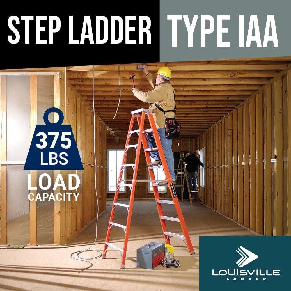 Louisville Ladder 12-Foot Fiberglass Step Ladder, 375-Pound Load Capacity, Type IAA, FS1312HD