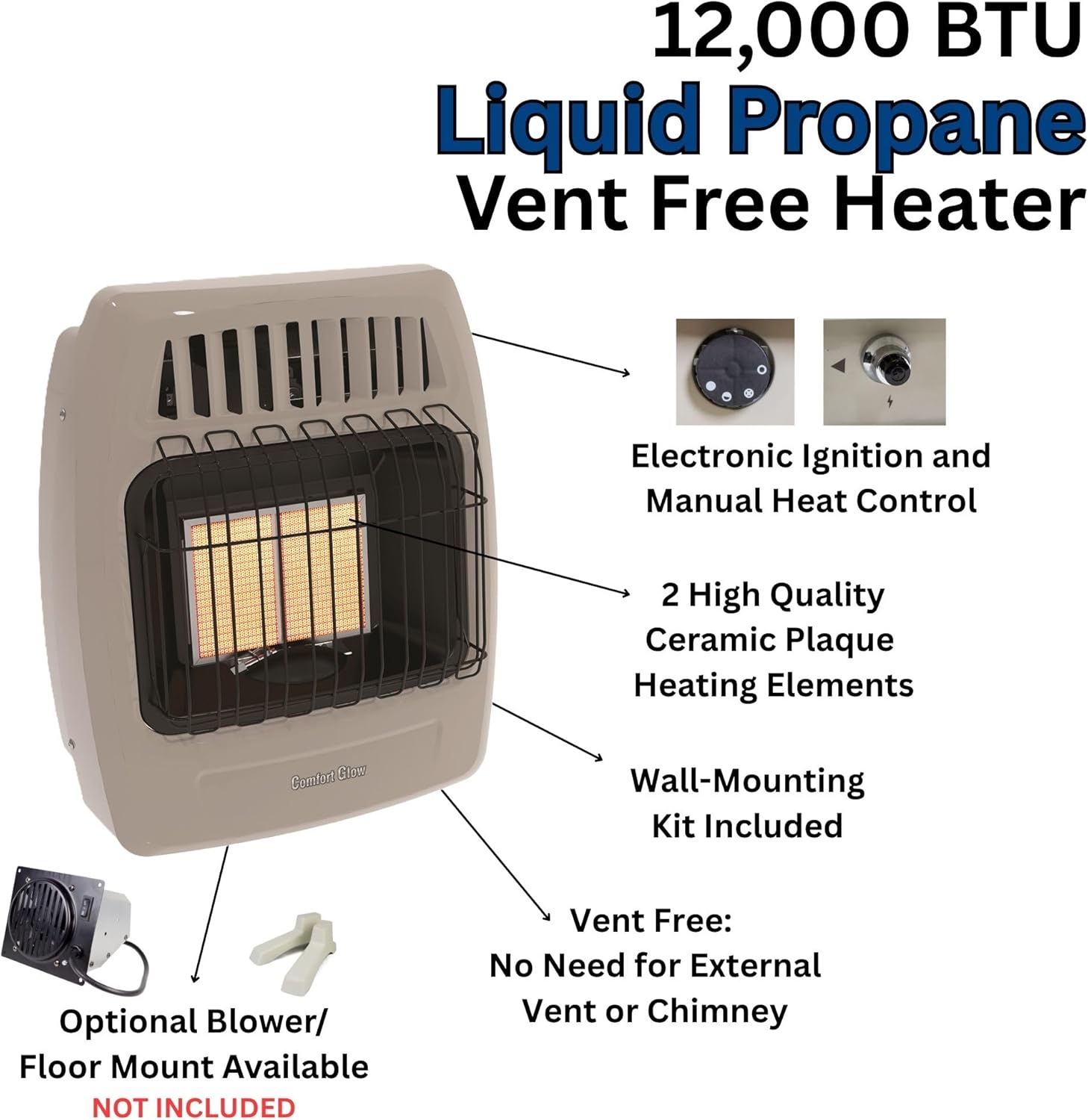 WORLD MKTG OF AMERICA/IMPORT KWP212 2 Plaque 12000 BTU Gas Wall Heater, Grey | 2 Plaque, Infrared Radiant Gas Heater for Indoor Use