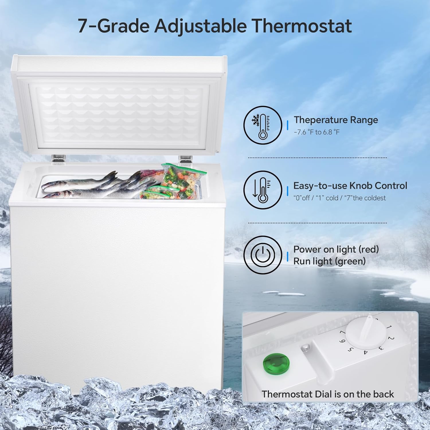 Kismile 7.0 Cubic Feet Chest Freezer, Deep Freezer for Home, Black