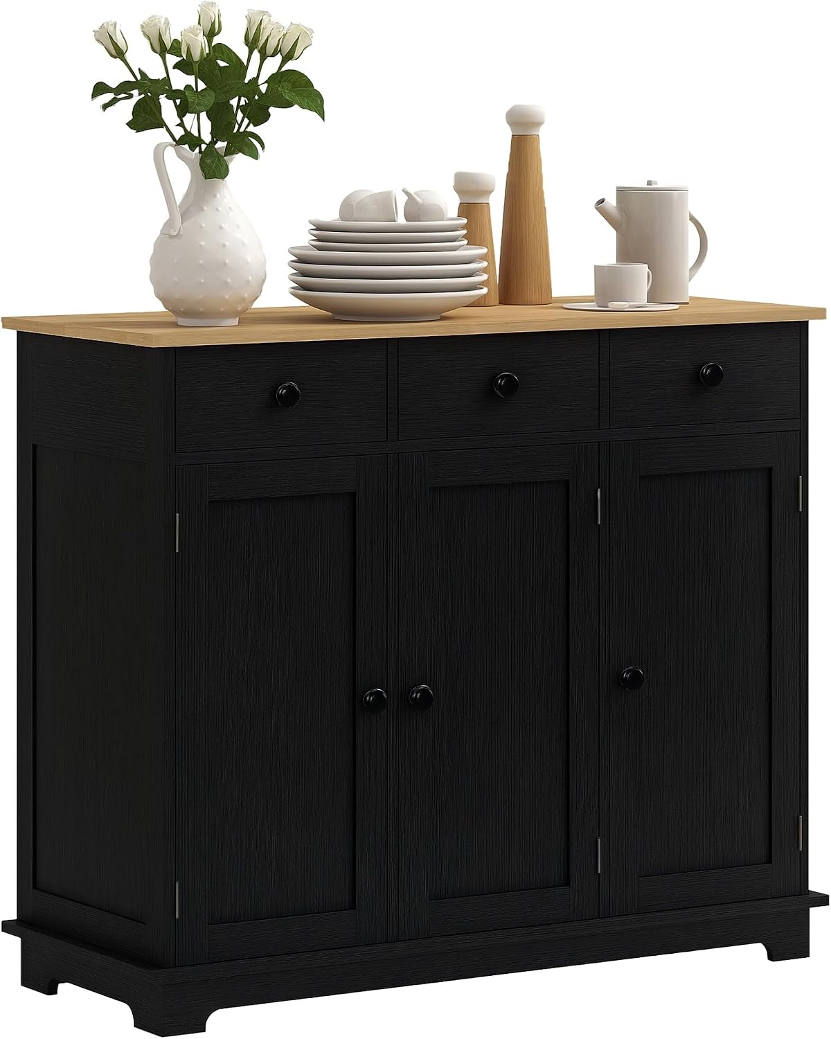 HOMCOM Sideboard Buffet Cabinet Solid Wood Countertop White