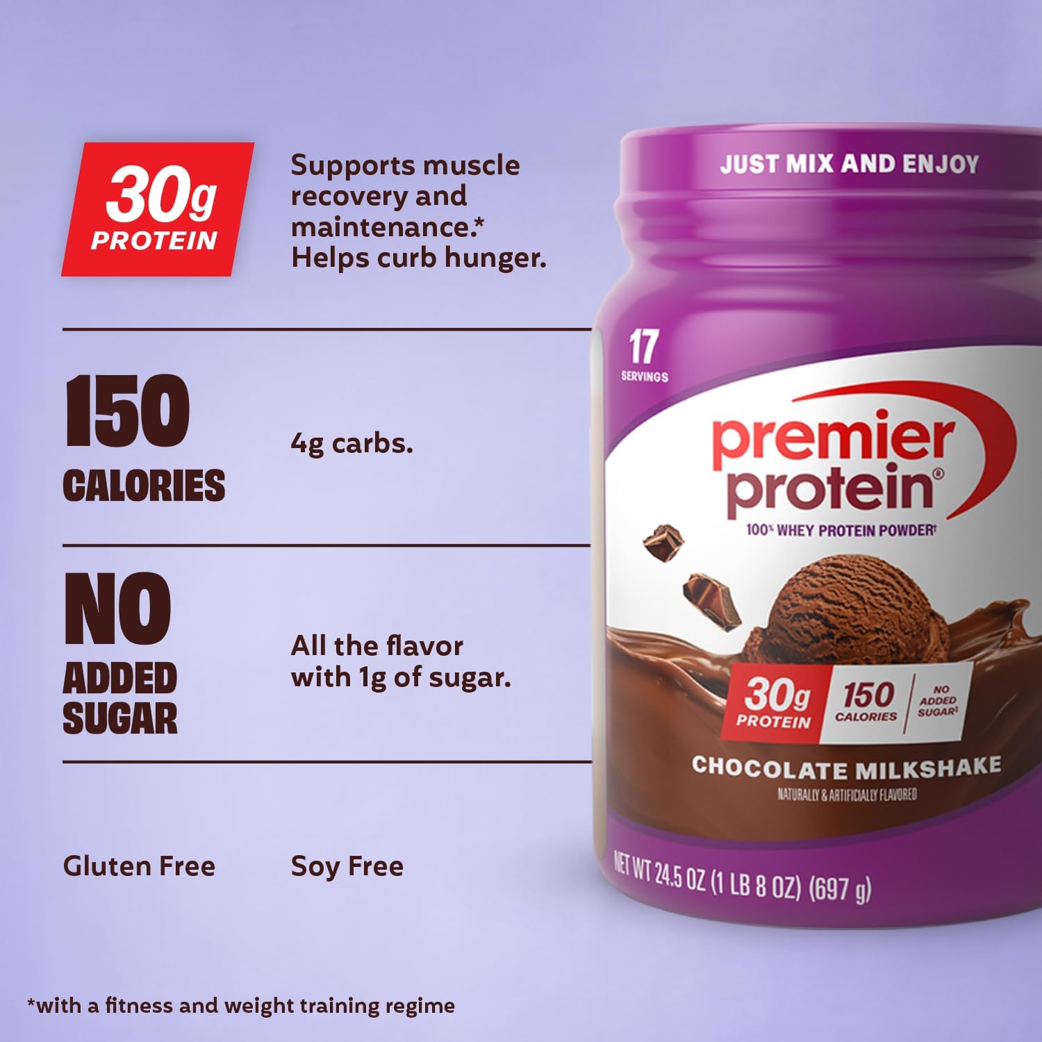 Premier Protein 30g High Protein Powder, 100% Whey, Chocolate, 17 Servings | No Added Sugar, Supports Muscle Health, Soy & Gluten-Free, 1.44 lb