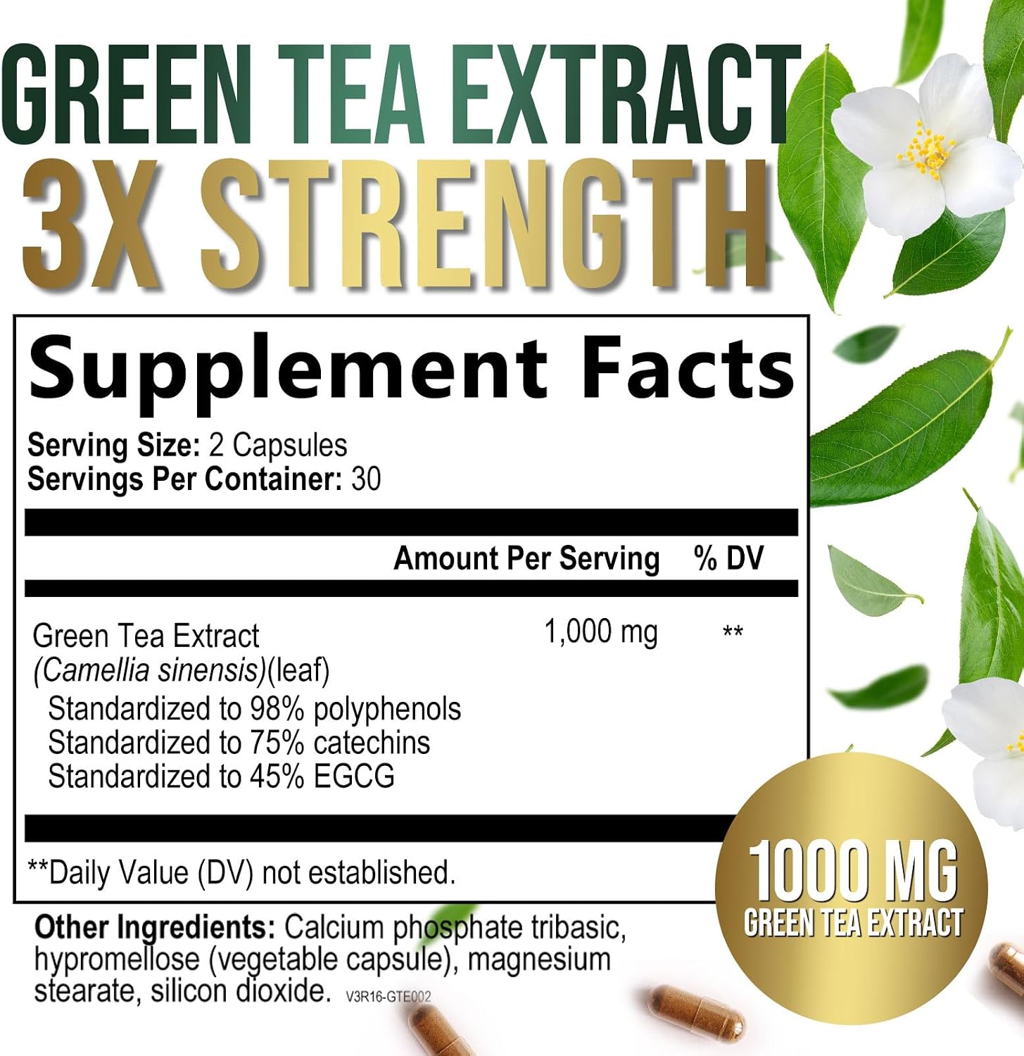 Green Tea Extract 1000mg Per Serving - 98% Polyphenols & 45% EGCG Capsules, Heart Support with Antioxidants - 3X Absorption Green Tea Pills Supplement, Natural Energy, Gentle Caffeine - 240 Capsules