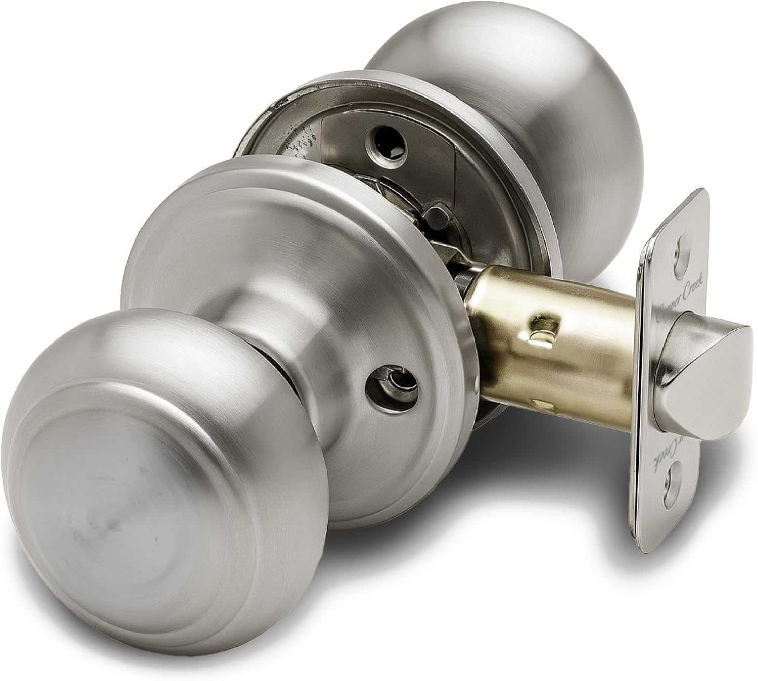 Copper Creek Colonial Privacy Interior Door Knob – ANSI Grade-3 Certified, Modern Heavy Duty Handle, Easy Install and Reversible for Bedroom, Bathroom and Closets – Satin Stainless (1 Pack)
