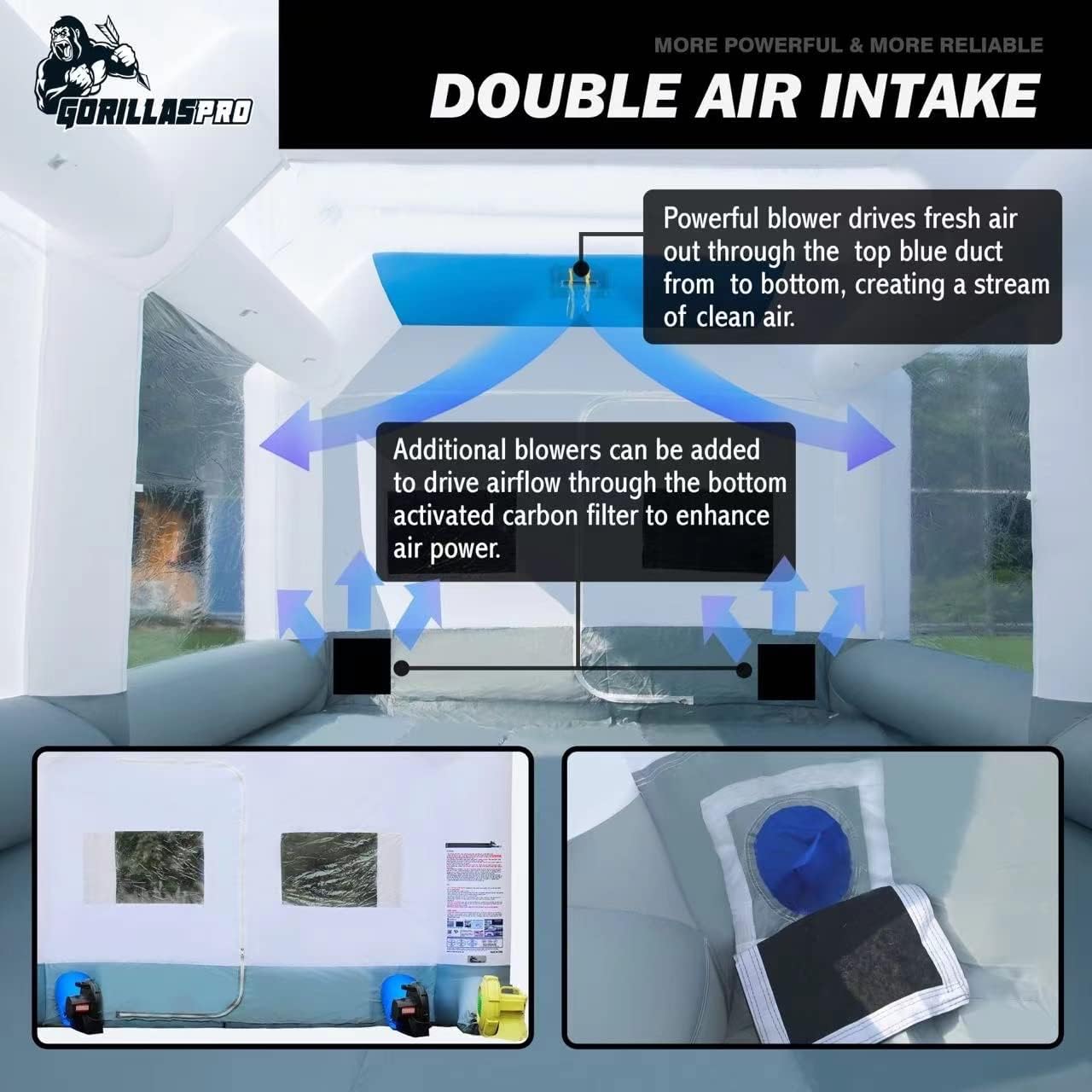 GORILLASPRO Portable Inflatable Paint Booth 26x15x10Ft, Inflatable Spray Booth with 2 Blowers (950W+950W)