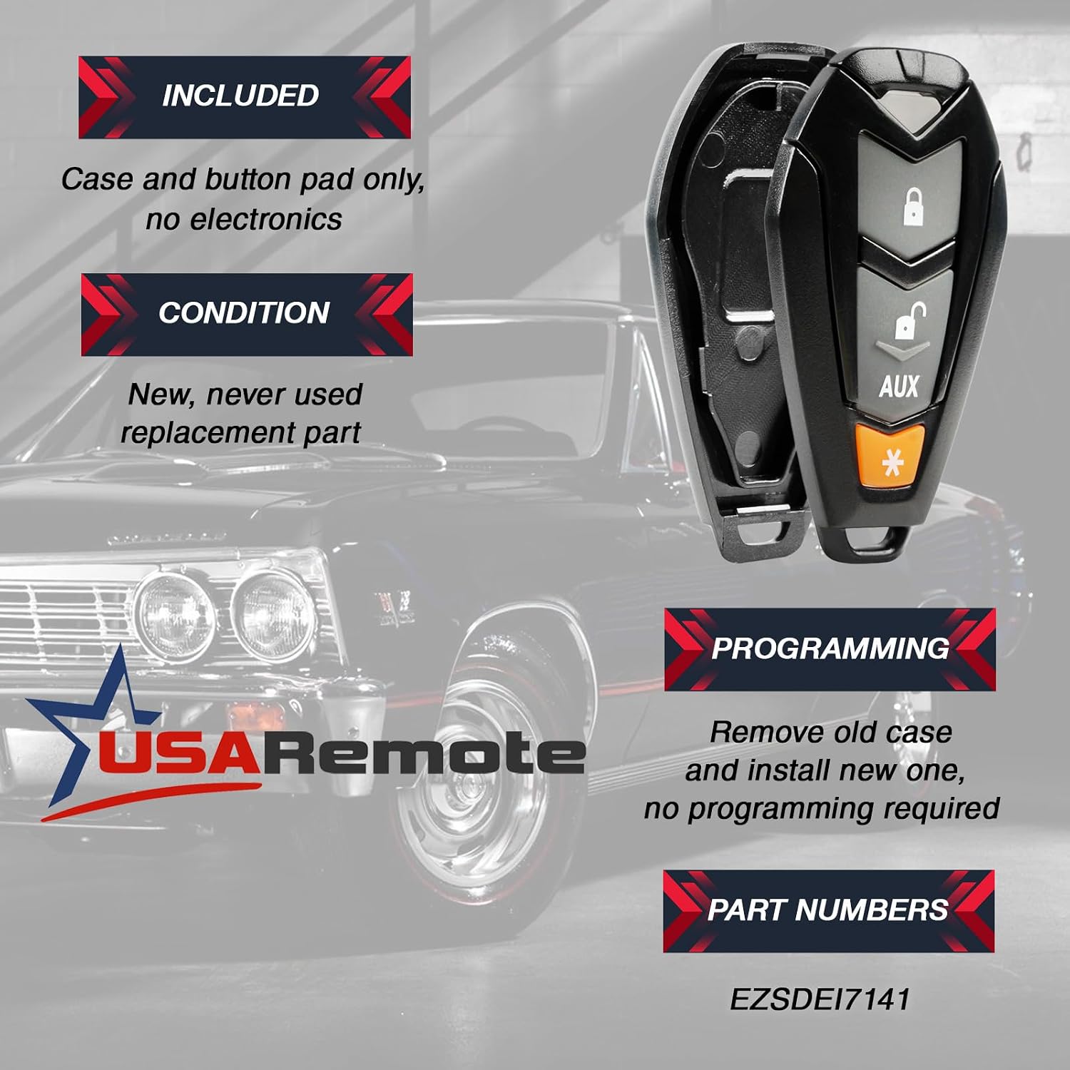 Case Shell Key Fob fits Viper Hornet DEI Python Clifford Aftermarket Alarm Keyless Entry Remote (EZSDEI7141)