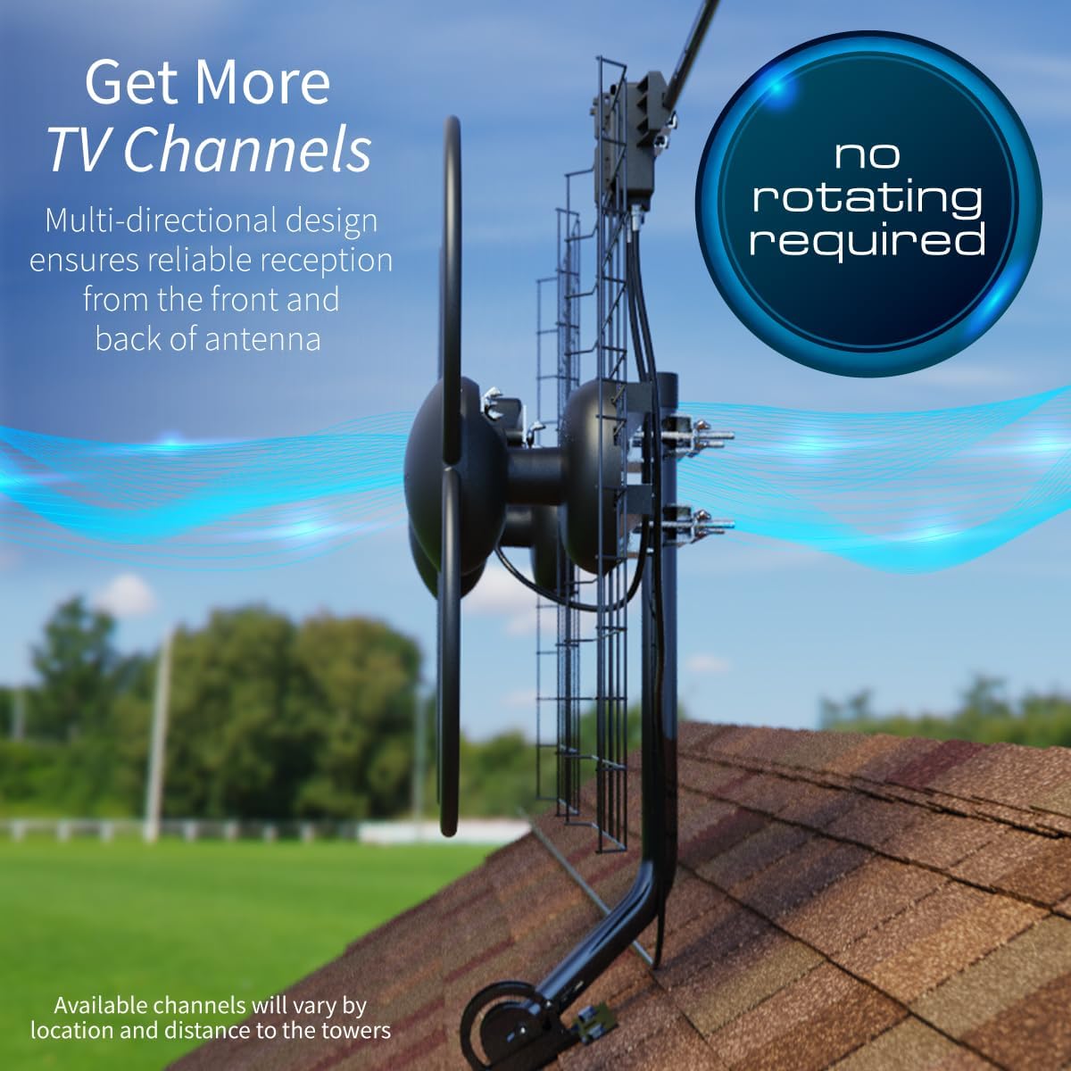 Antennas Direct ClearStream 4V Indoor Outdoor TV Antenna, UHF VHF, Multi-Directional, 70+ Mile Range, 4K 8K UHD, NEXTGEN TV – w/ 20-inch Mast (Black)