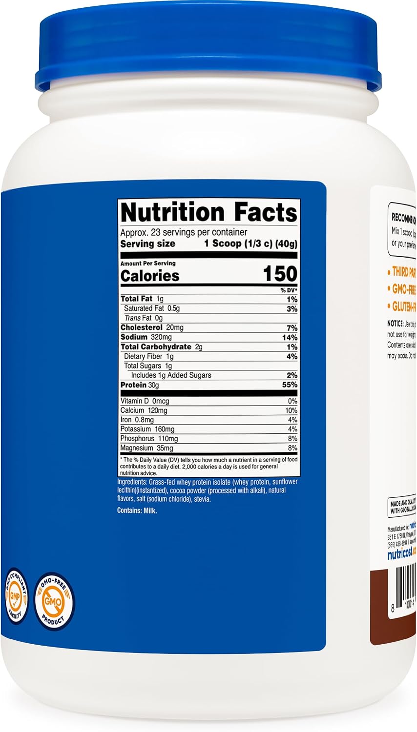 Nutricost Grass-Fed Whey Protein Isolate (Vanilla) 5LBS | GMO-Free, Gluten Free, Natural Flavors