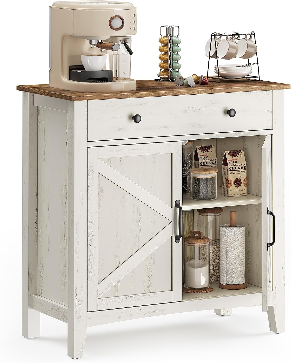 VASAGLE LIRY Collection - Storage Cabinet, Buffet Cabinet, Sideboard, Credenza, with Adjustable Shelves, for Entryway, Rustic White and Honey Brown ULSC381W01