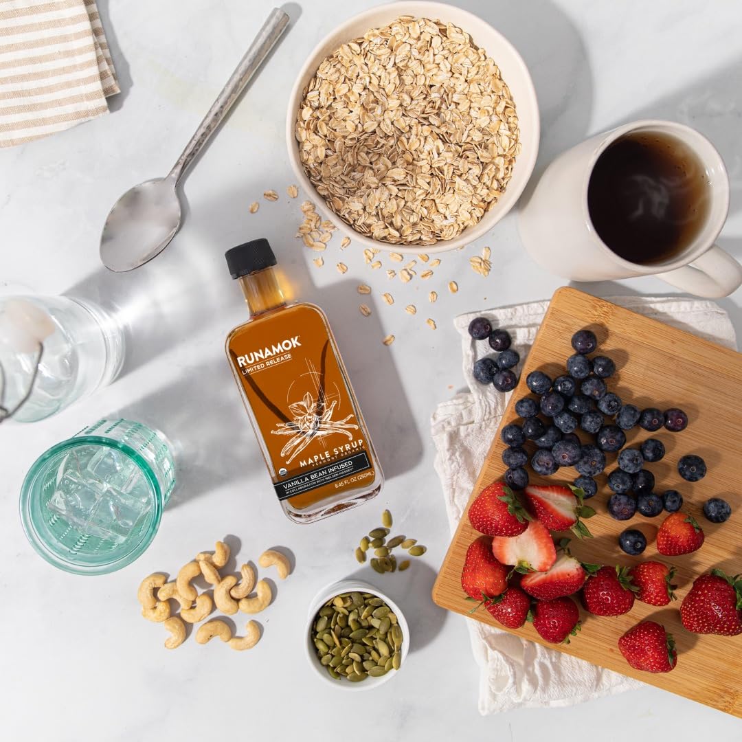 Runamok Maple Cinnamon-Vanilla Infused Maple Syrup - Authentic & Real Vermont Maple Syrup | Gluten Free & Natural Sweetener | Breakfast, Coffee, Pancakes Maple Syrup | 8.45 Fl Oz (250mL)