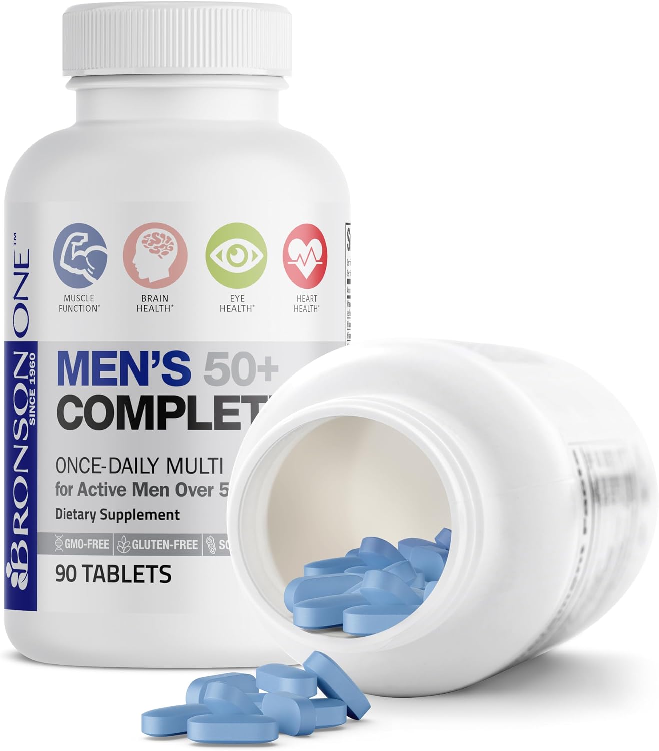 Bronson ONE Daily Mens 50+ Complete Multivitamin Multimineral, 180 Tablets | Once-Daily, Targeted Nutrition For Active Men Over 50, Non-GMO, Gluten-Free, Soy-Free
