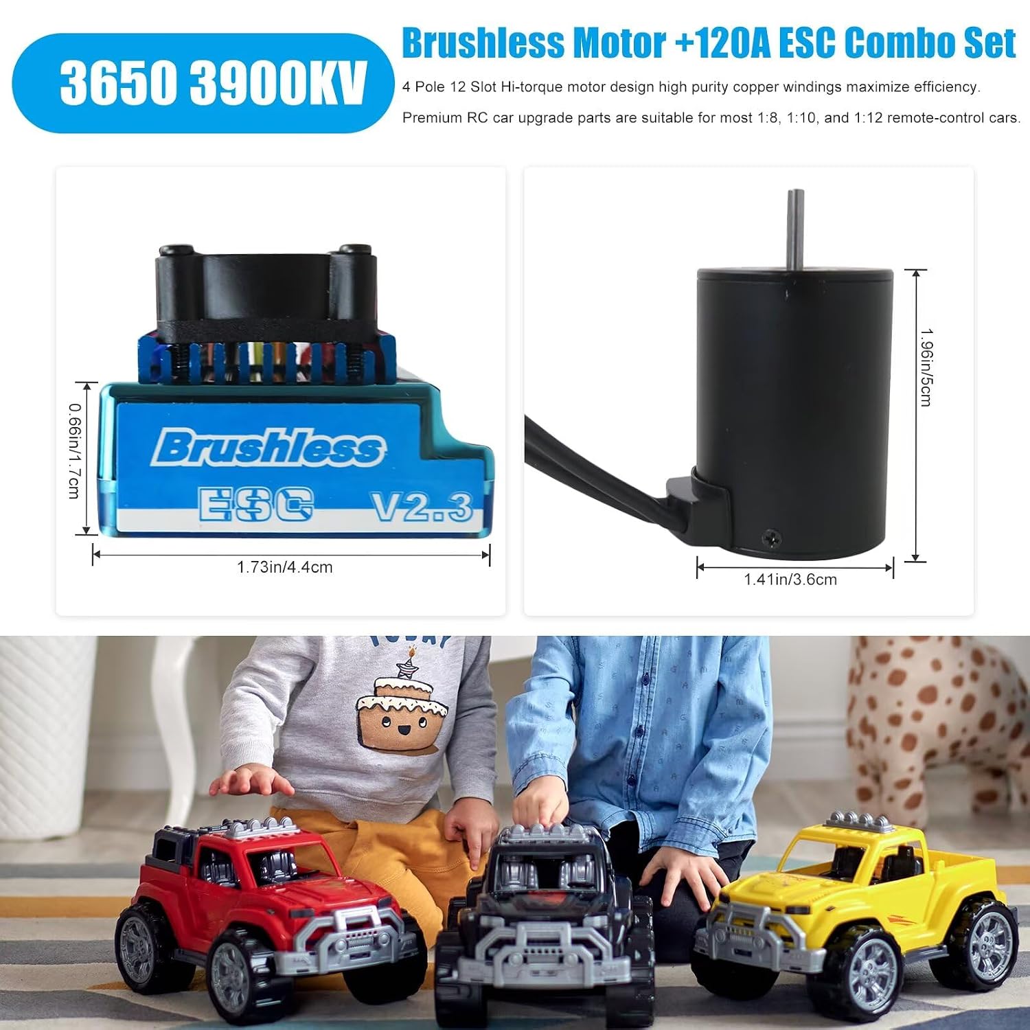 New Brushless Motor ESC Combo Set 3900KV 120A for 1:8 1:10 1:12 Scale RC Vehicles
