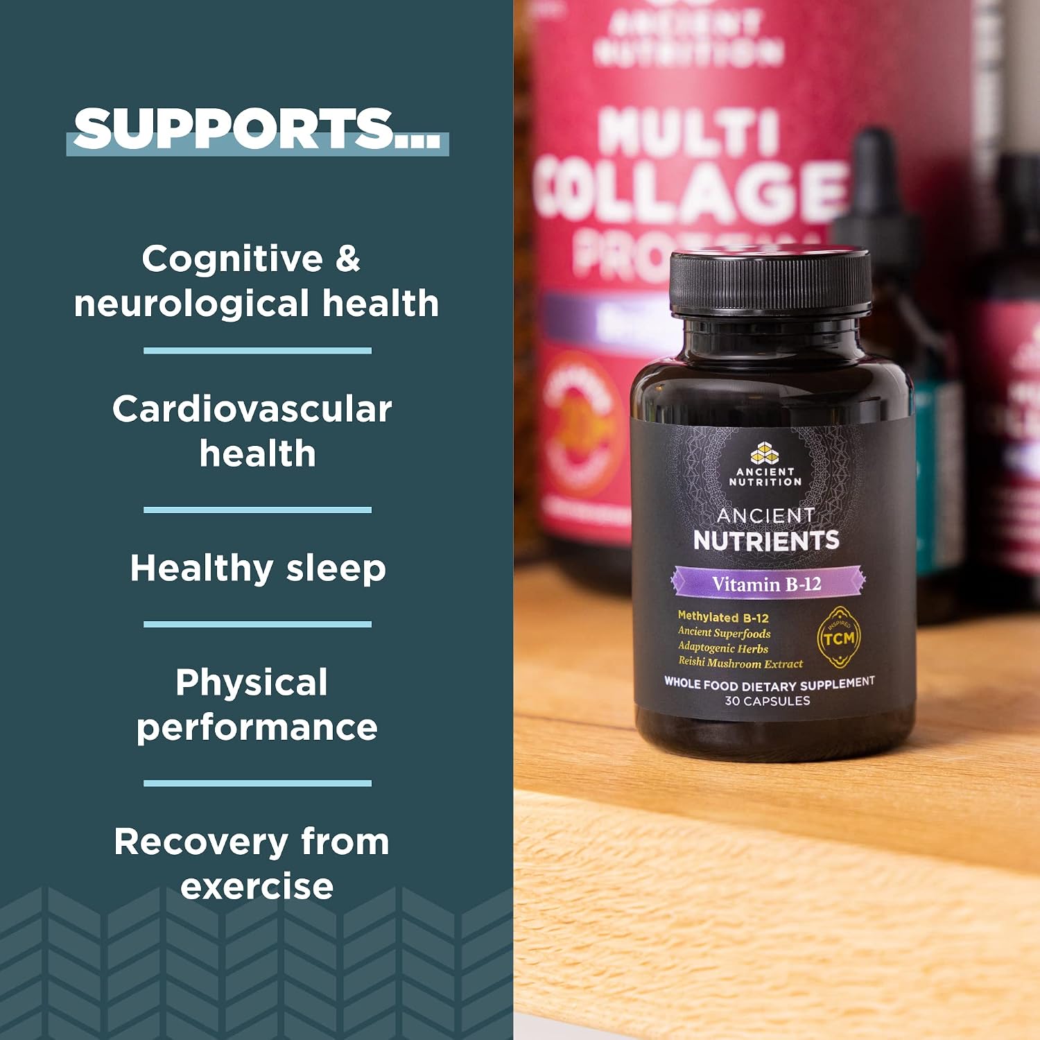 Ancient Nutrition Methylated Vitamin B12 Supplement, Supports Energy | Supports Energy Metabolism and Nervous System Health, Adaptogenic Herbs