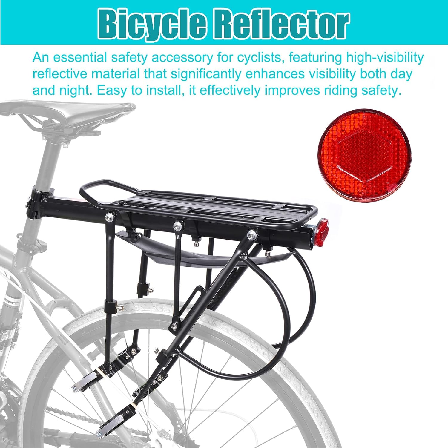 HOMEE Rear Bike Rack, Bike Cargo Racks Frame for 26"-29" Frames | Aluminum Alloy Universal Adjustable Cycling Equipment Stand Footstock Bicycle Luggage Carrier with Tools and Reflector