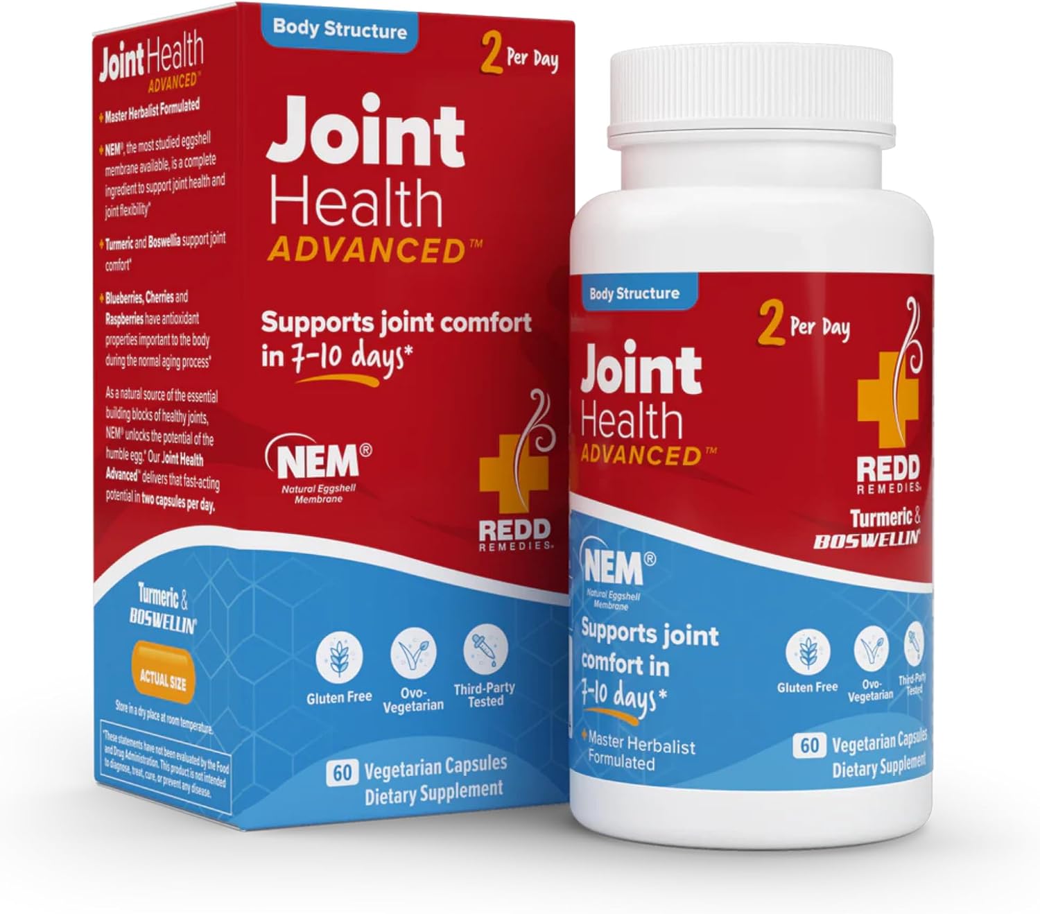 Redd Remedies, Joint Health Advanced, Helps Strengthen Connective Tissue and Cartilage, Fast-Acting Comfort with Boswellia Serrata and Turmeric, 60 Vegetarian Capsules