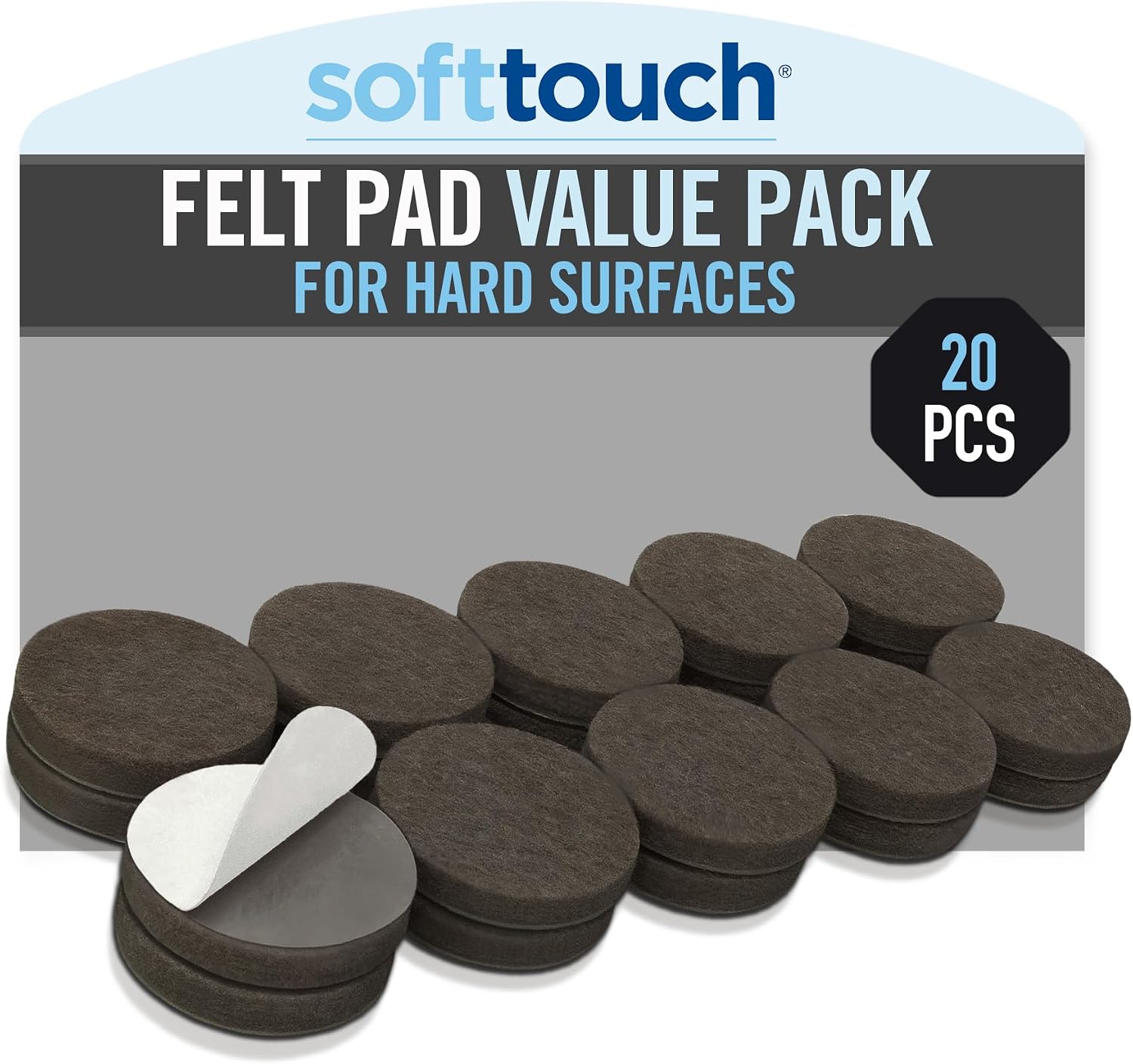 softtouch 1 1/2" Round Heavy Duty Felt Furniture Pads for Hardwood, Brown (24 Pack)