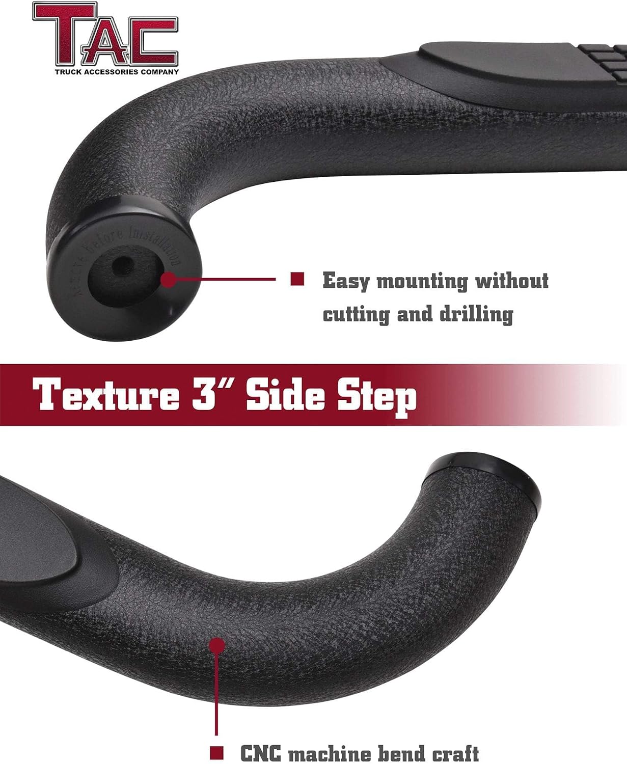 TAC Side Steps Fit Chevy Silverado/GMC Sierra 1999-2018 1500 & 1999-2019 2500/3500 Extended/Double Cab (Excluding C/K Classic) (Body Mount) Truck Pickup 3" Black Side Bars Nerf Bars 2 Pieces