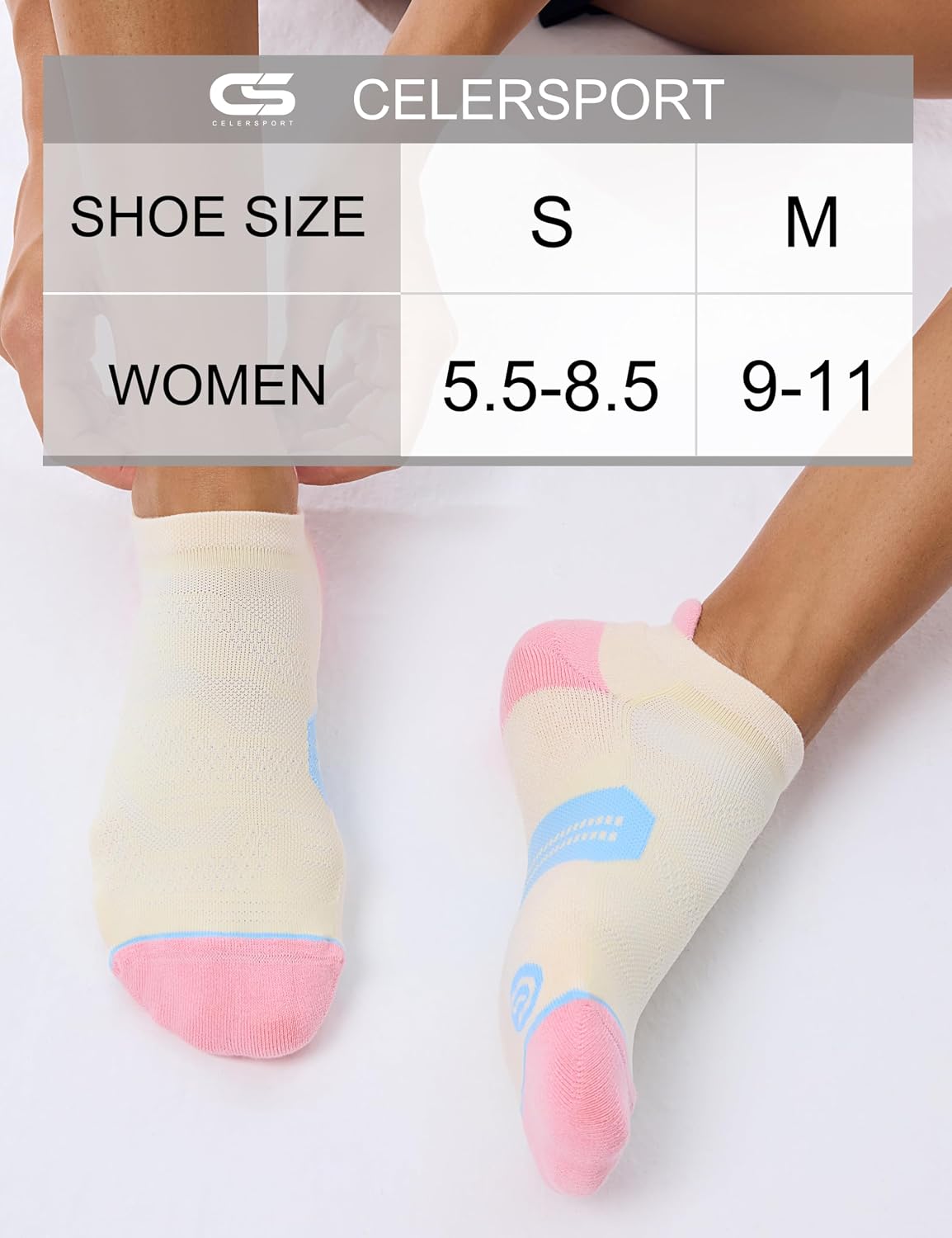 CS CELERSPORT 6 Pack Women's Ankle Running Socks Cushioned Low Cut Tab Athletic Socks