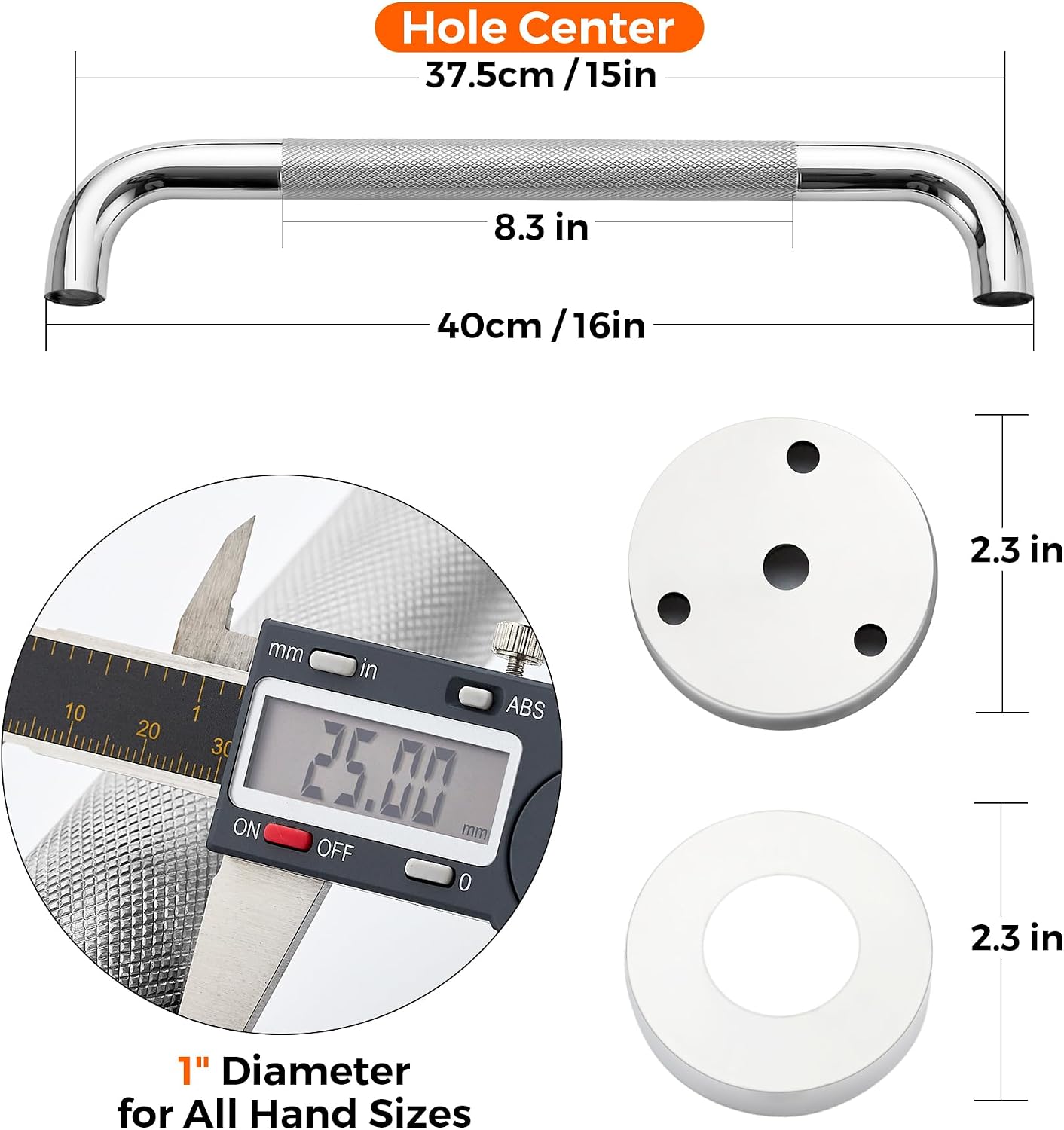 Grab Bars for Shower, 16 Inch Shower Handle, 2 Pack, Polished Nickel | Grab Bars for Bathroom, Stainless Steel, Anti-Slip Textured Grip